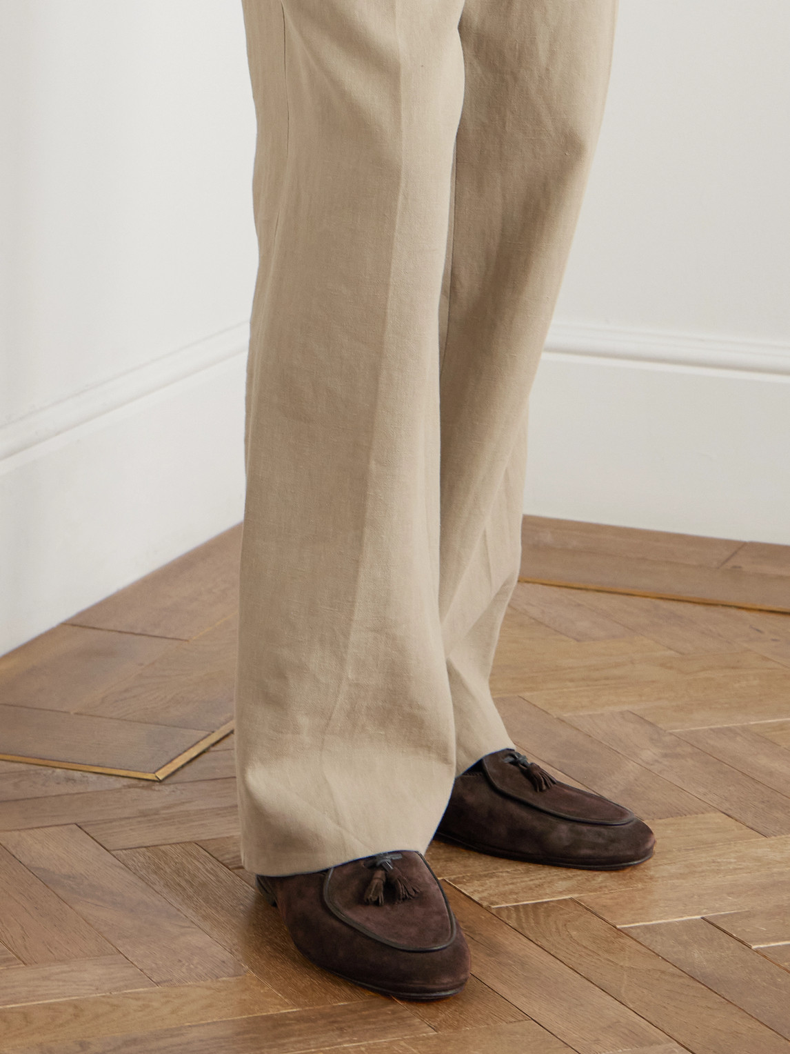 Rubinacci Marphy Tasselled Leather-trimmed Suede Loafers In Brown