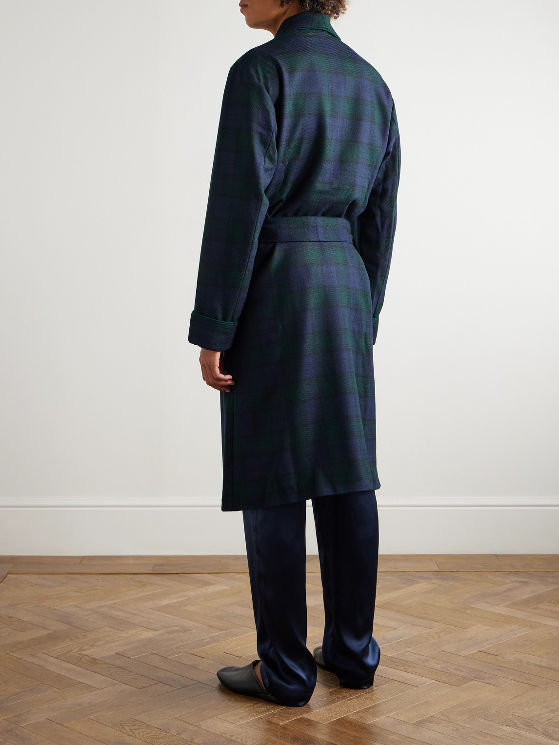 Rubinacci Belted Striped Wool-twill Robe In Blue