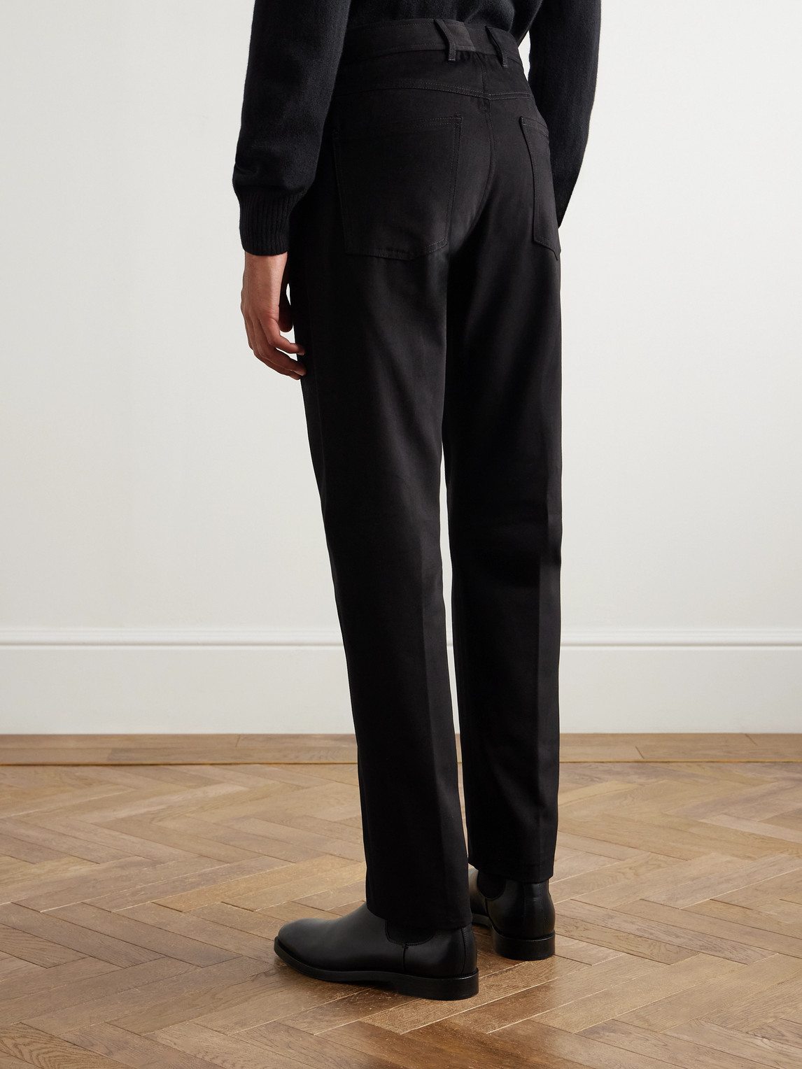 Rubinacci Straight-leg Cotton-moleskin Trousers In Black