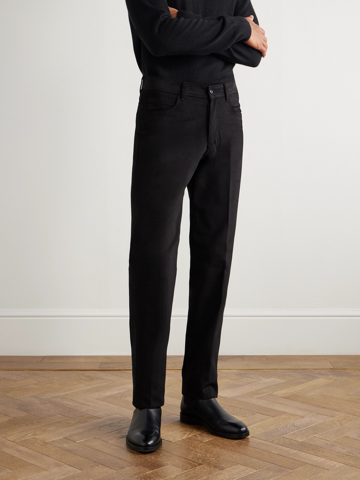Rubinacci Straight-leg Cotton-moleskin Trousers In Black
