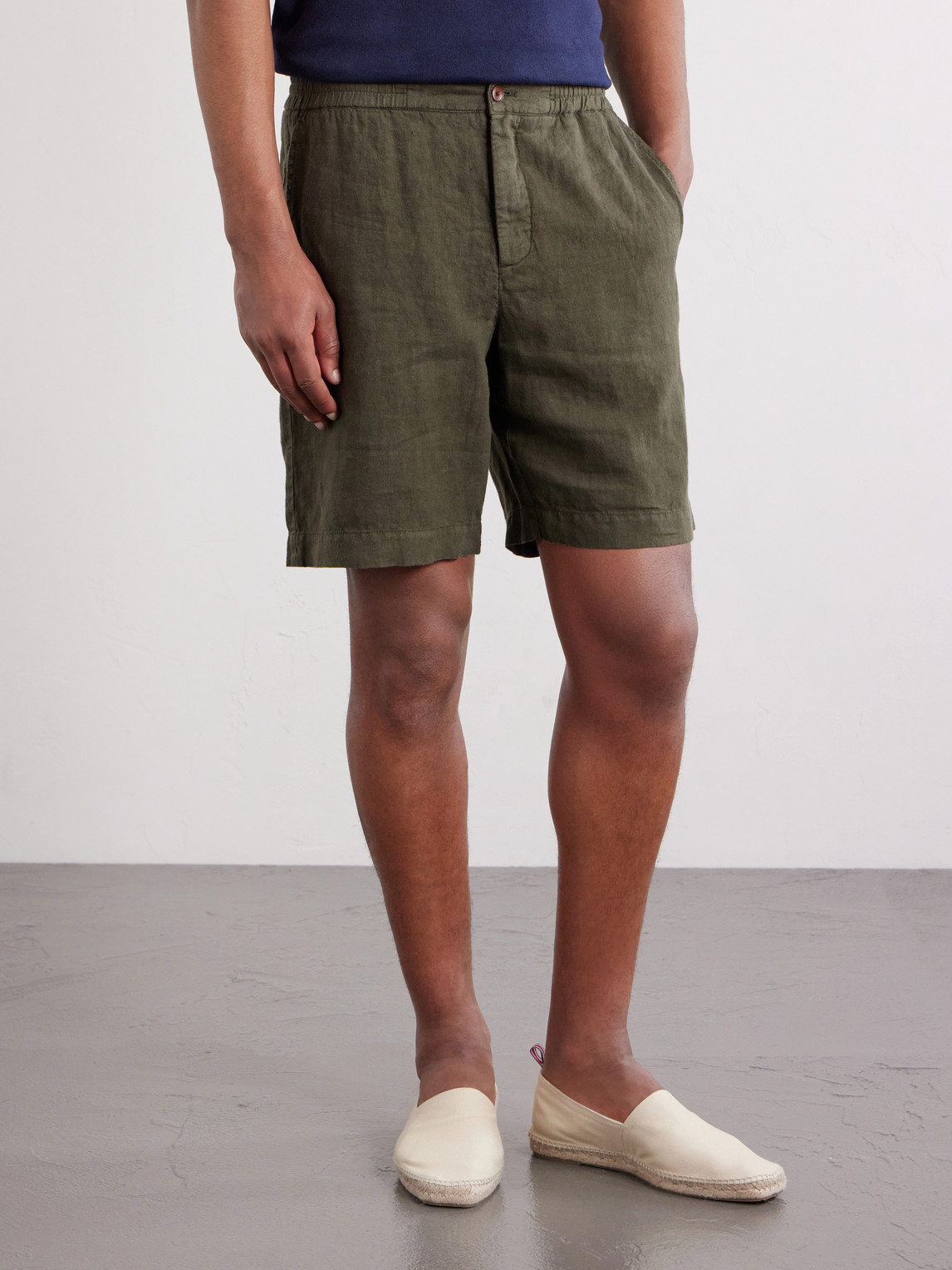  Mr P. - Straight-leg Linen Shorts - Men - Green - 28 