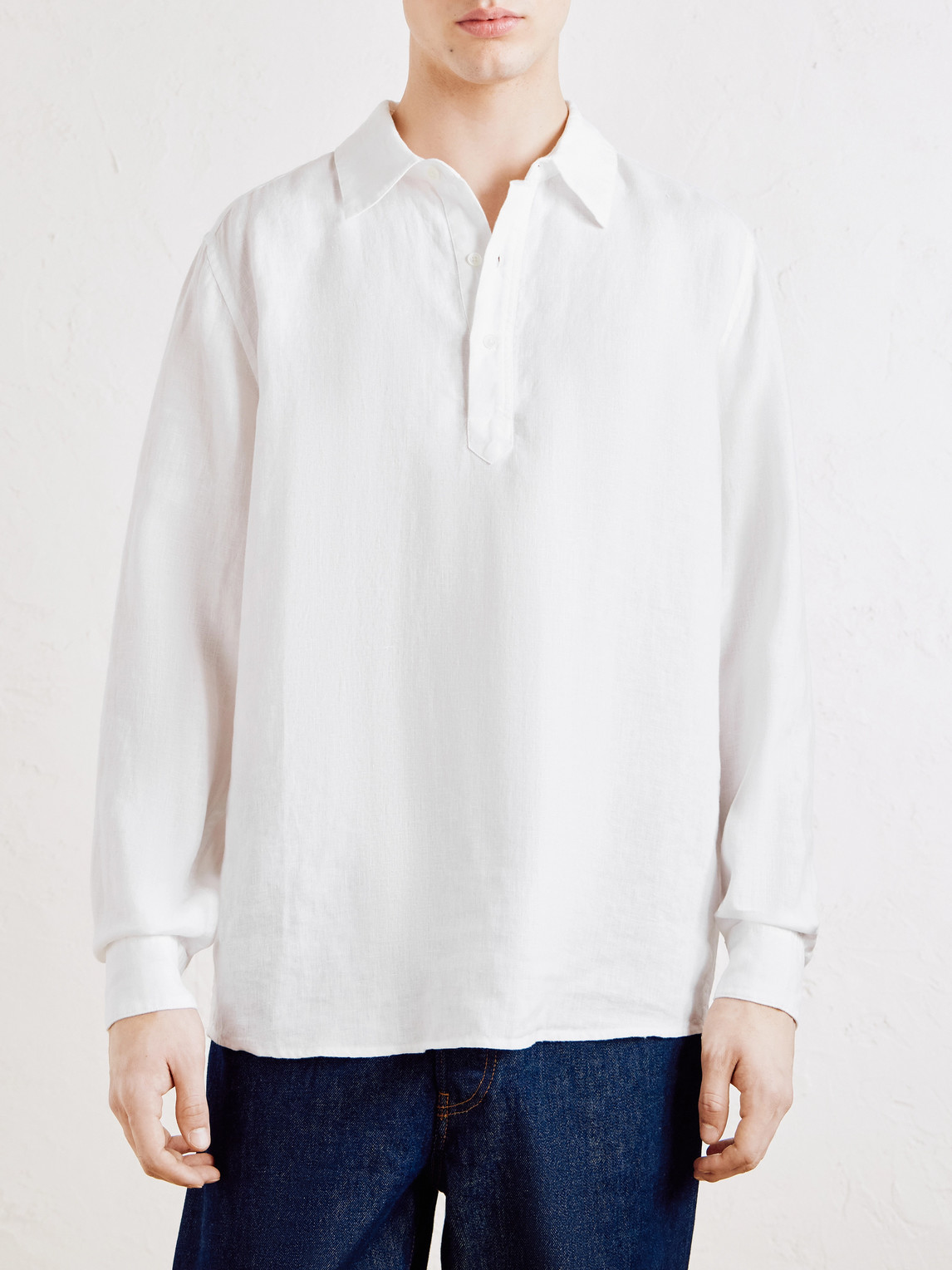  Mr P. - Linen Henley Shirt - Men - White - Xs 