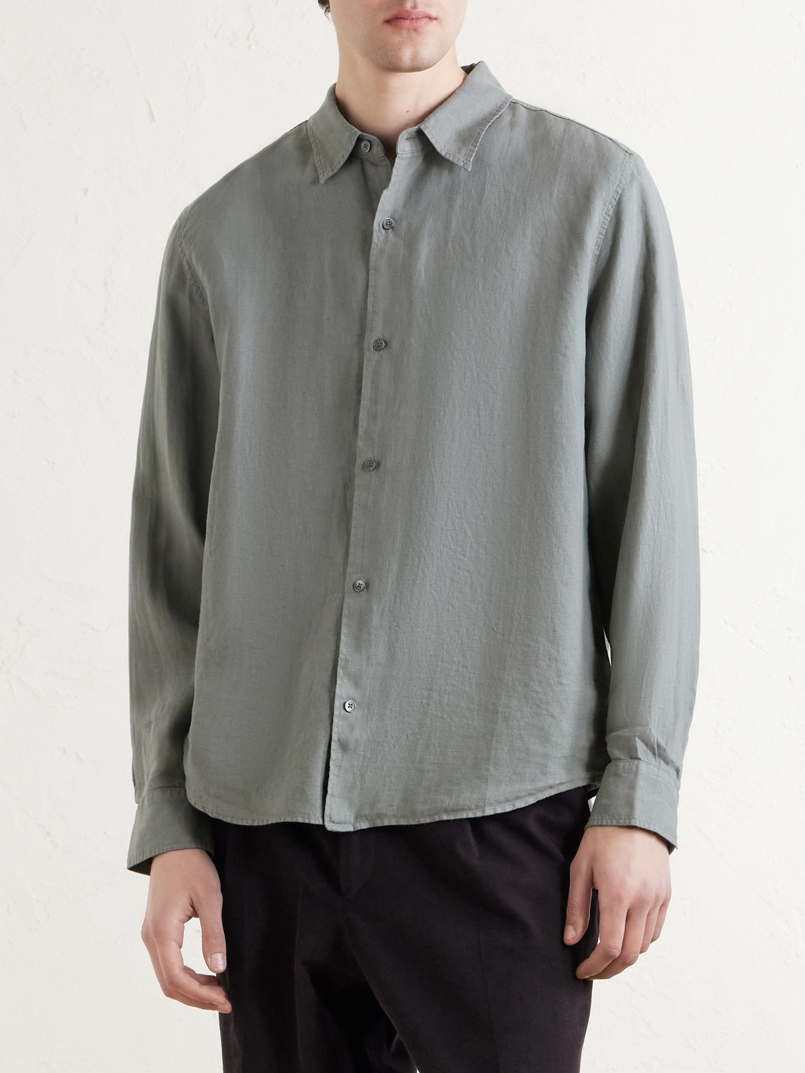  Mr P. - Garment-dyed Linen Shirt - Men - Green - Xs 