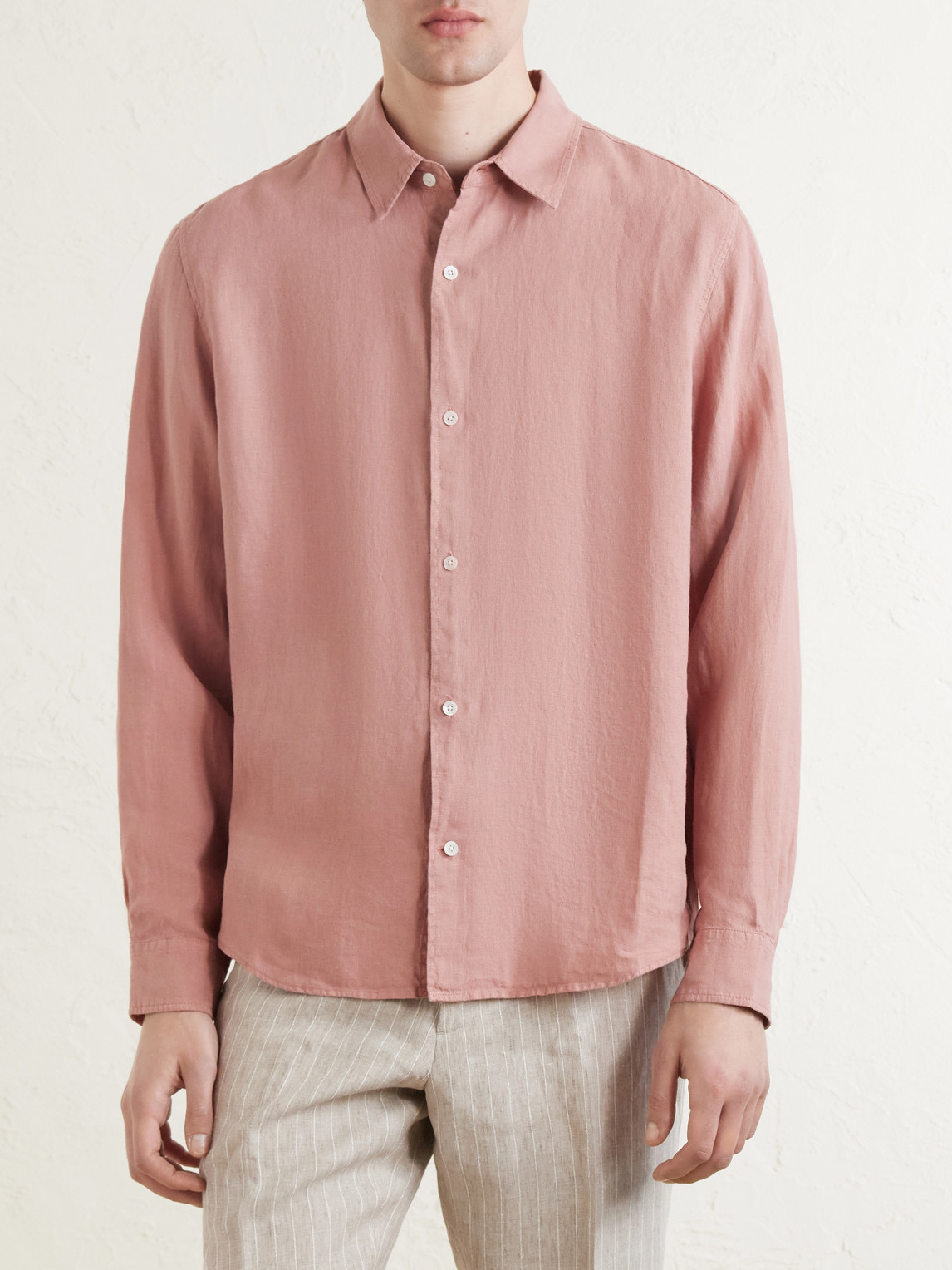  Mr P. - Garment-dyed Linen Shirt - Men - Pink - Xs 