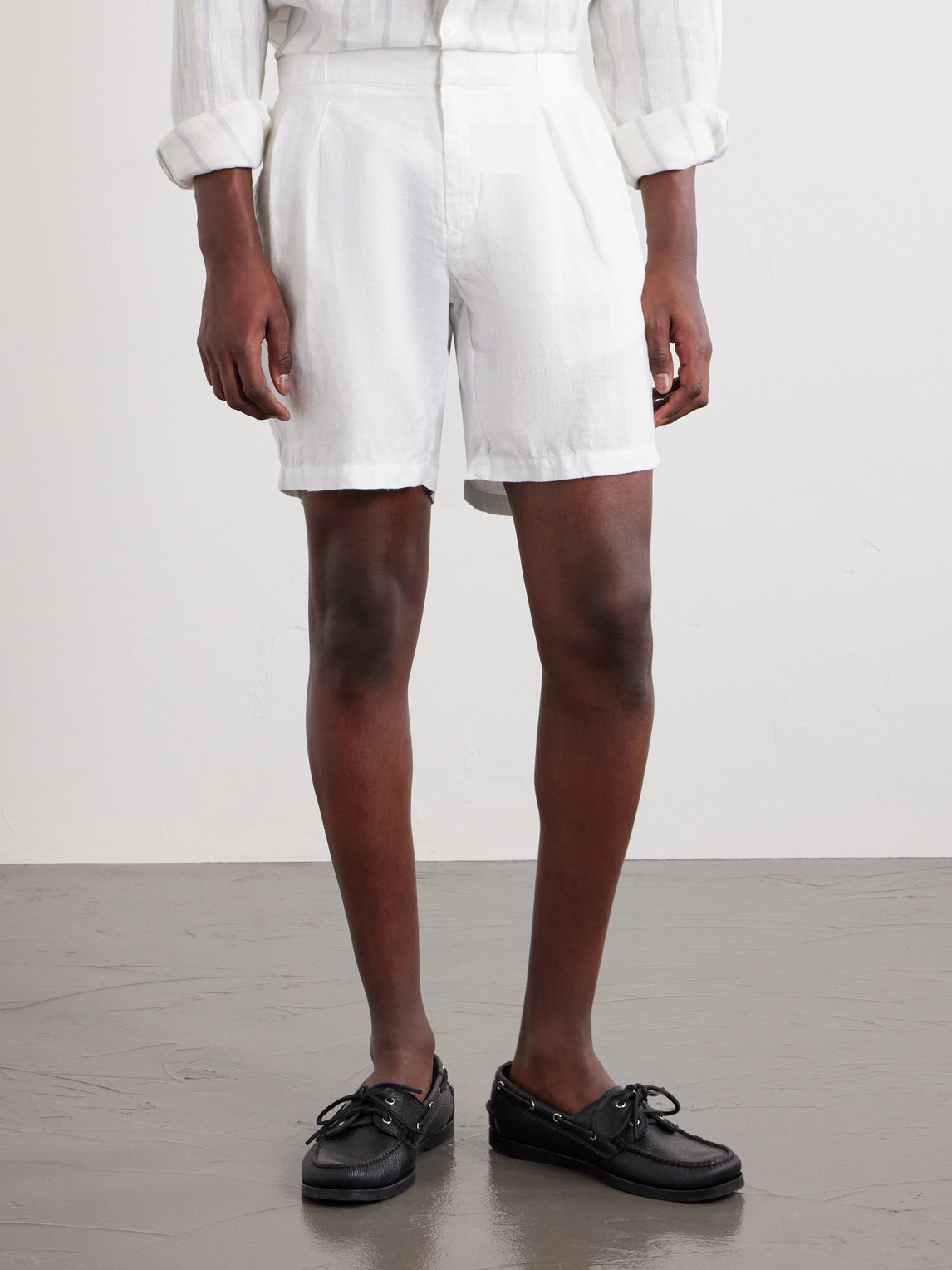  Mr P. - Straight-leg Pleated Linen Shorts - Men - White - 28 