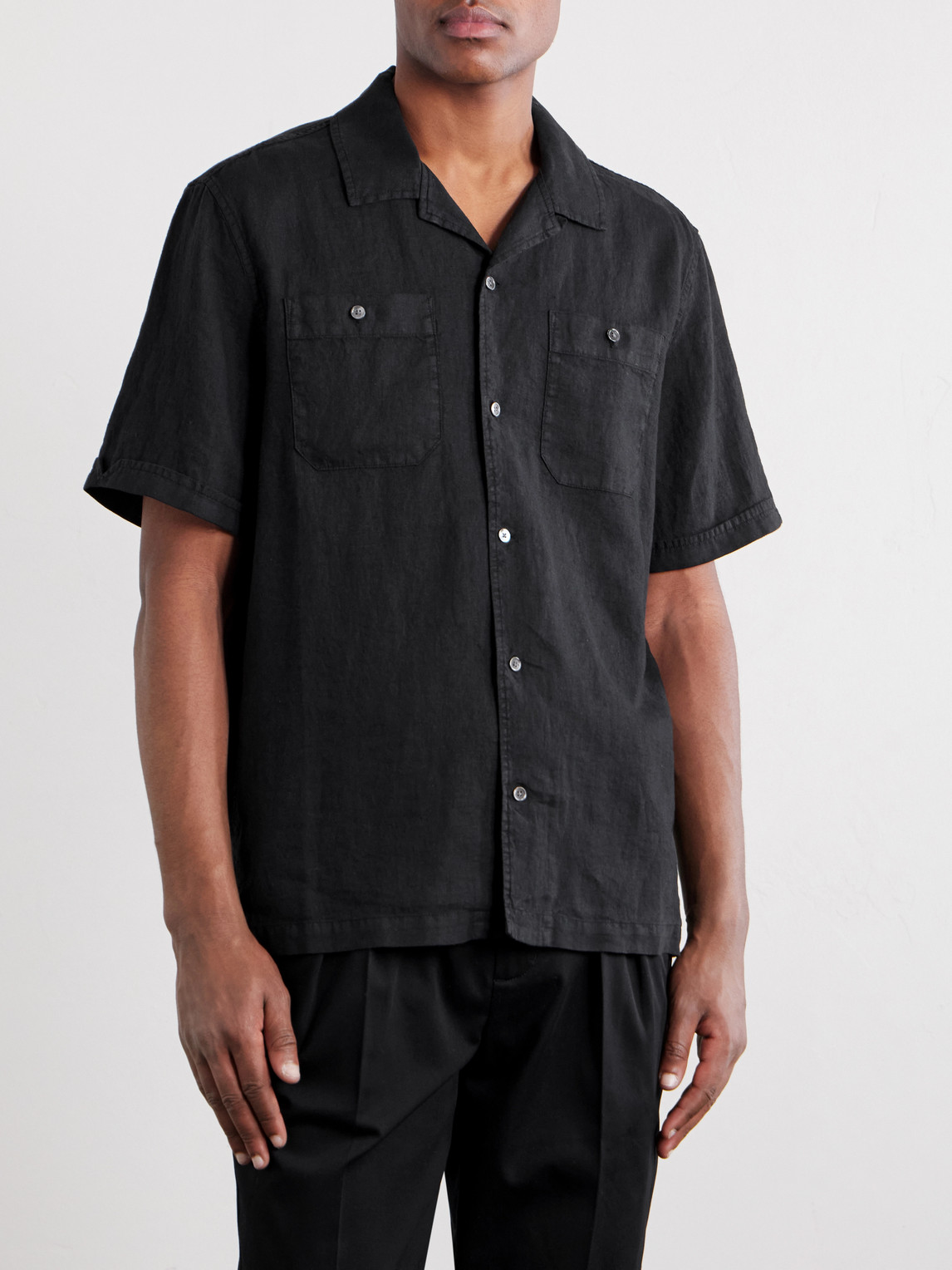 Mr P. - Convertible-Collar Garment-Dyed Linen Shirt