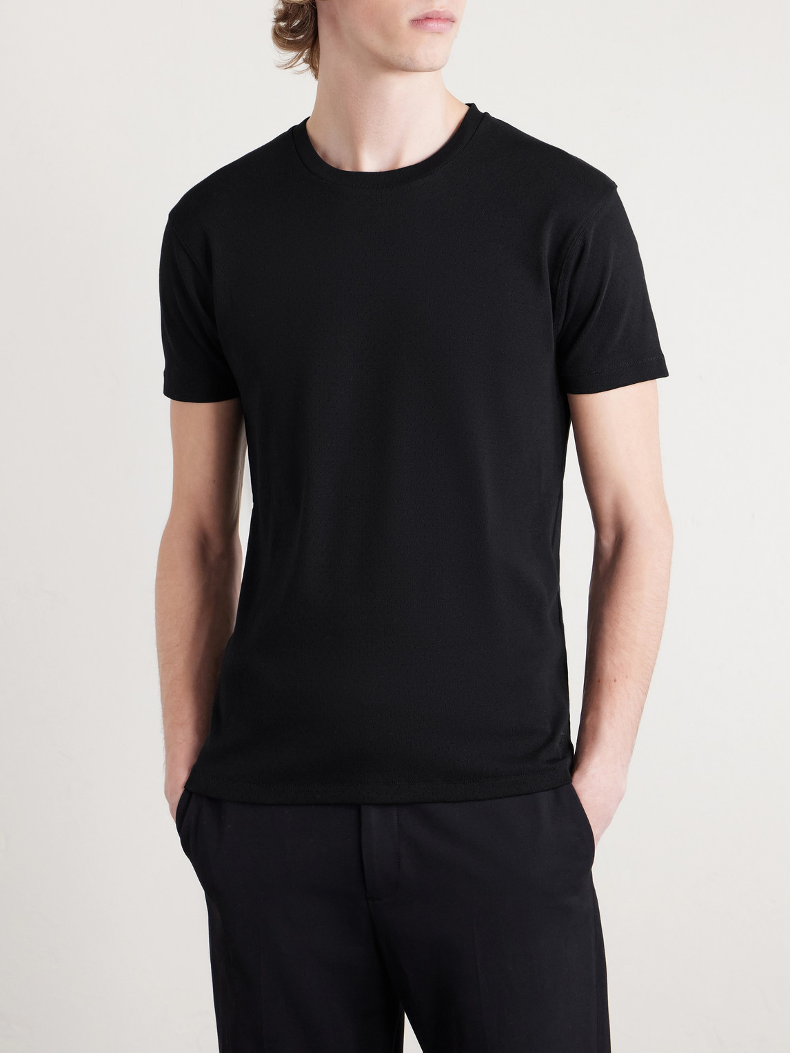 Pointelle-Knit Cotton T-Shirt