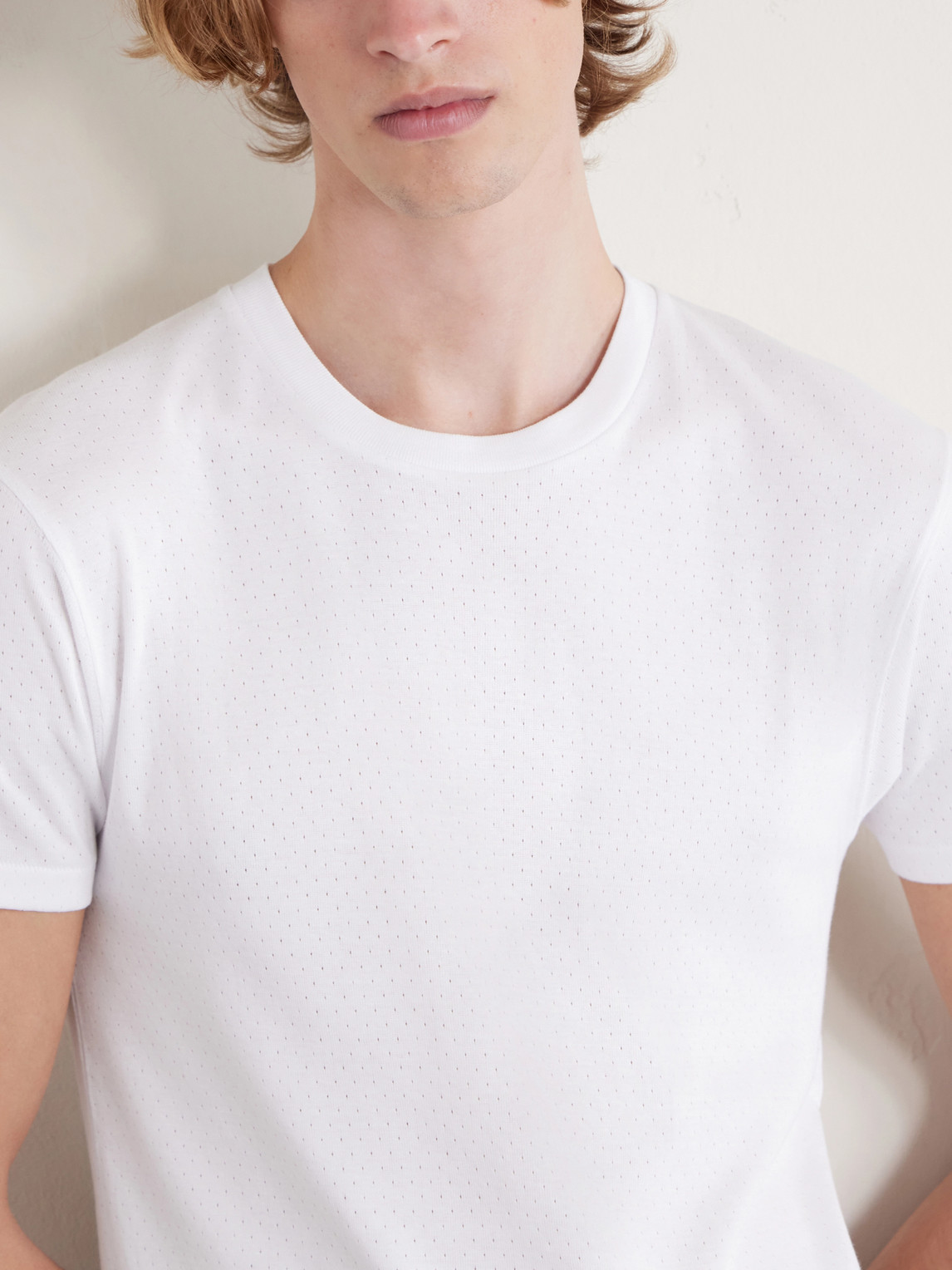 Pointelle-Knit Cotton T-Shirt