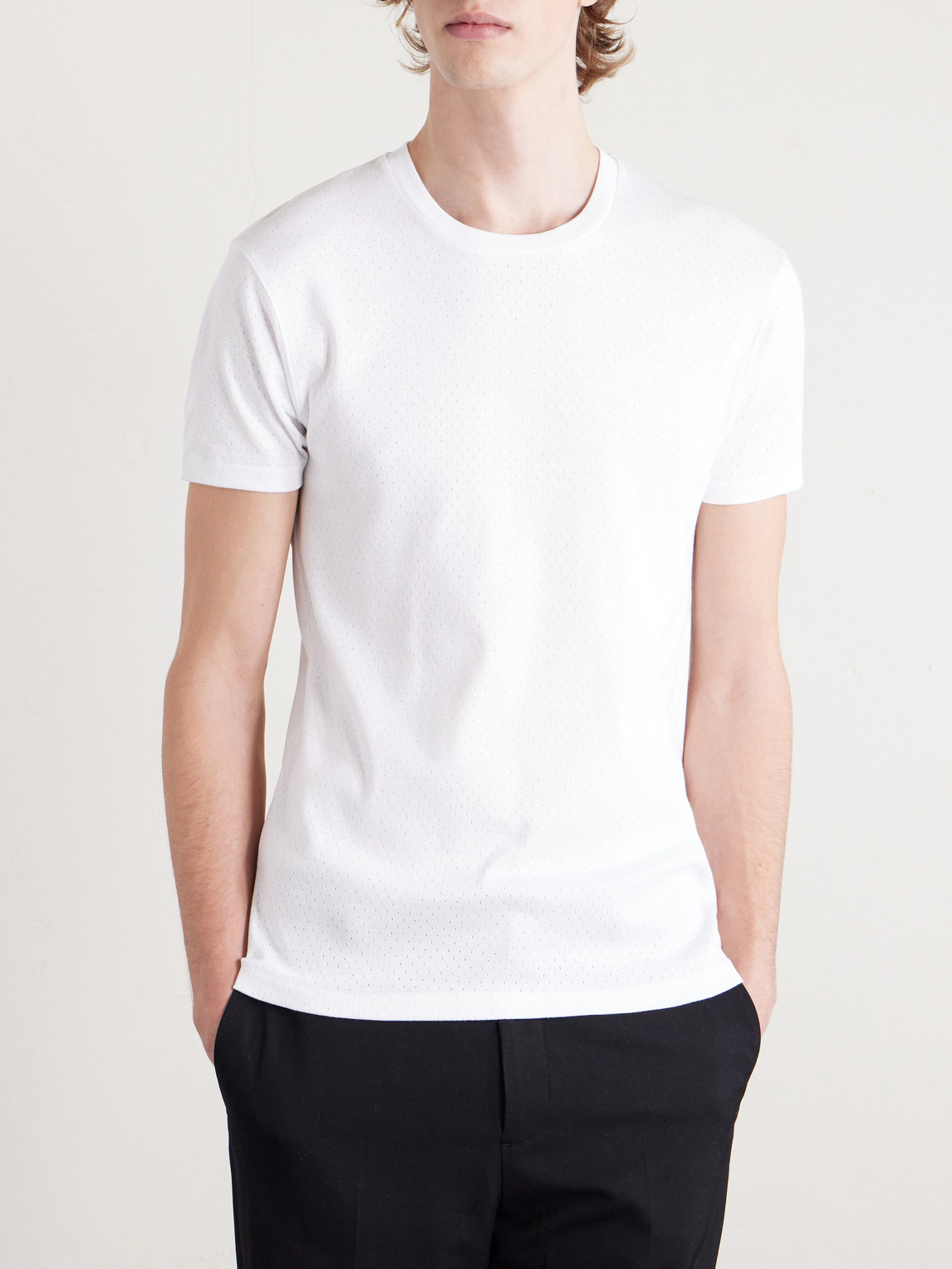 Pointelle-Knit Cotton T-Shirt