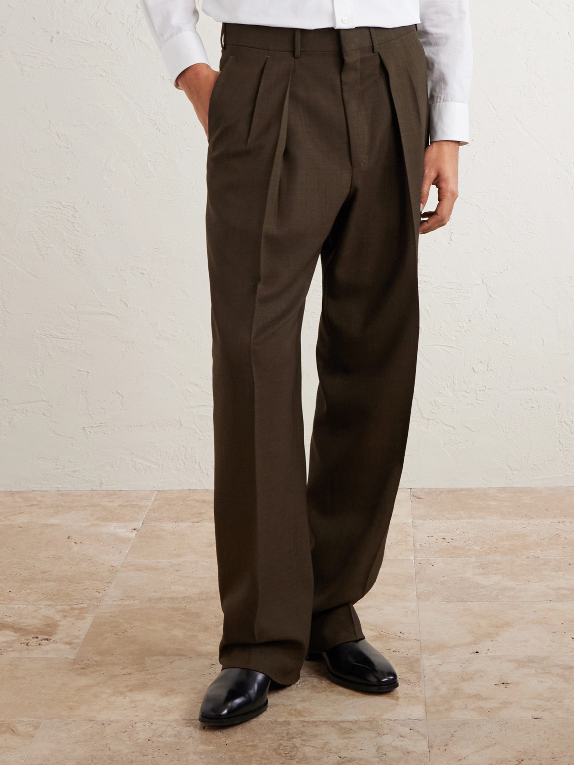 Pleated Wool Wide-Leg Trousers