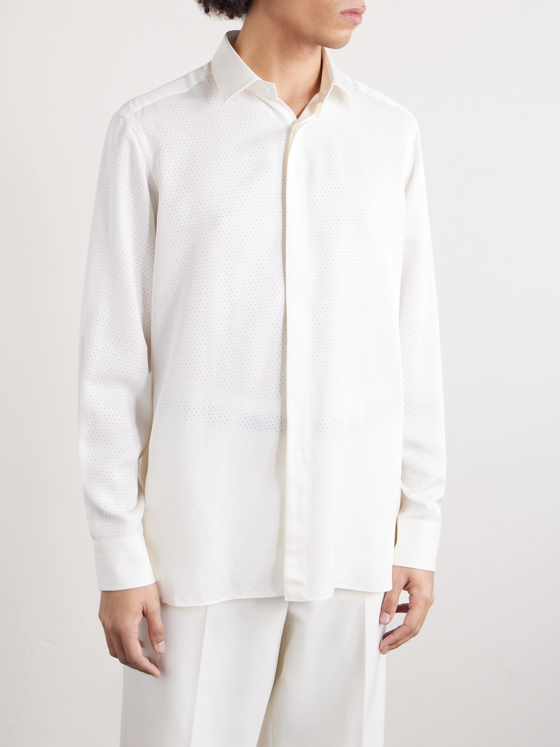 Perforated Silk-Twill Shirt