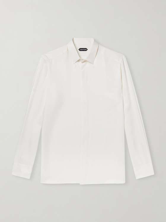 Tomford Perforated Silk-Twill Shirt