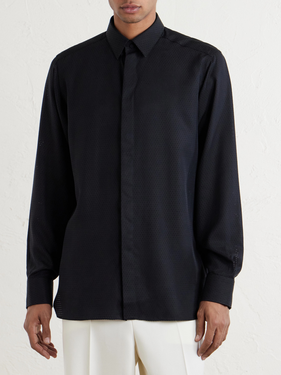 Perforated Silk-Twill Shirt