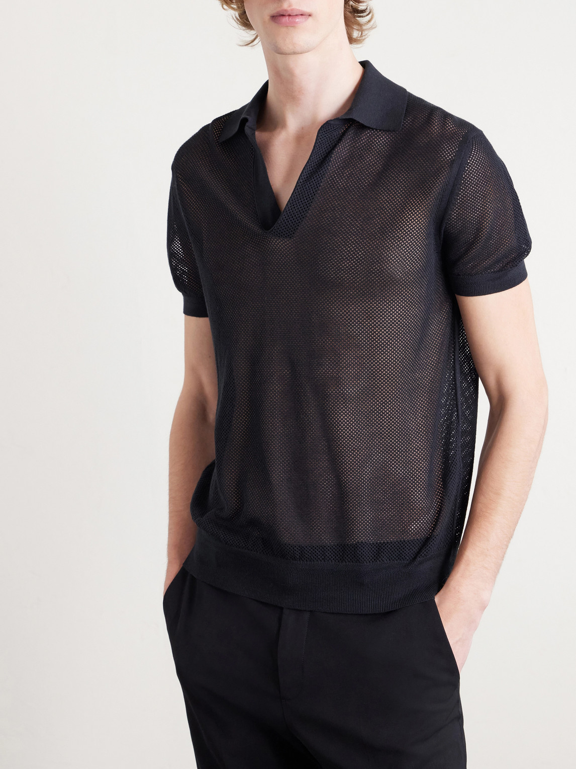 Open-Knit Sea Island Cotton And Silk-Blend Polo Shirt