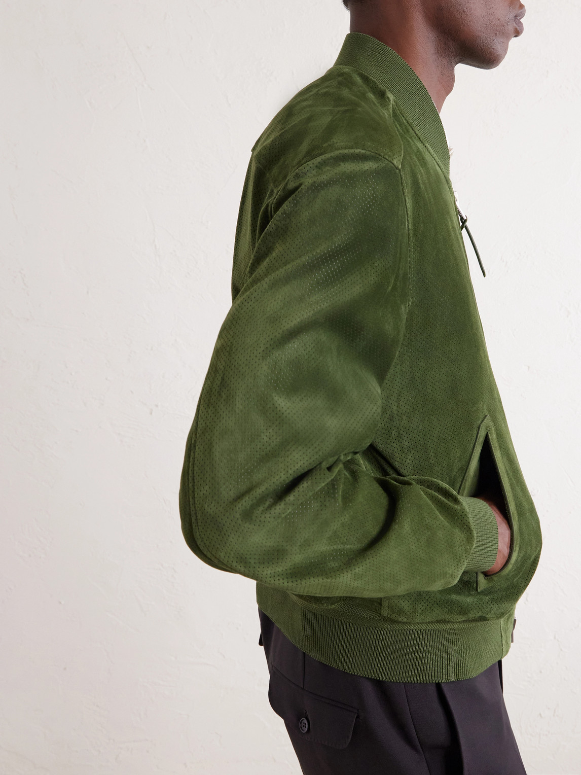 Perforated Suede Bomber Jacket