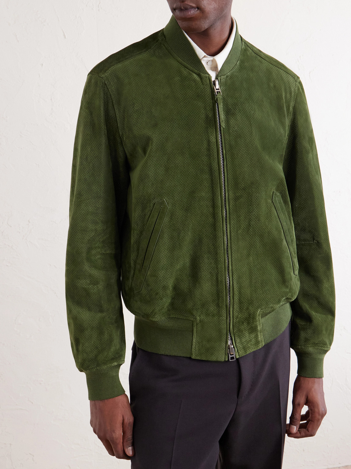  Tom Ford - Perforated Suede Bomber Jacket - Men - Green - It 46 