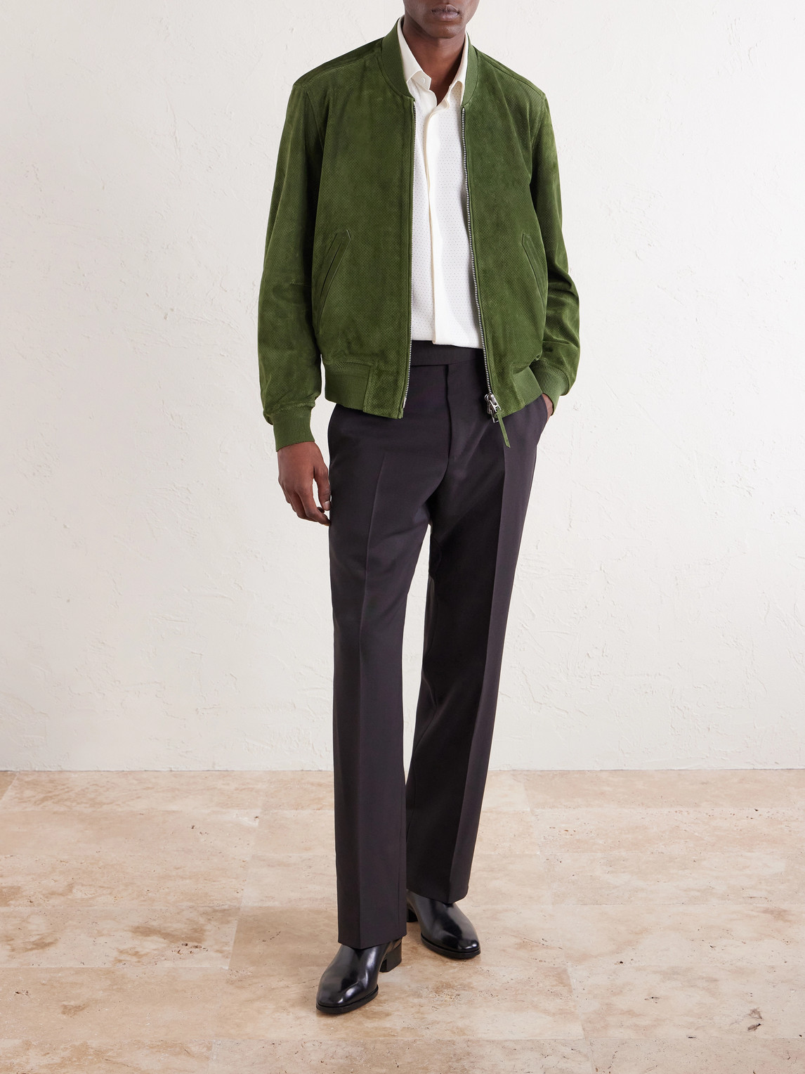 Perforated Suede Bomber Jacket