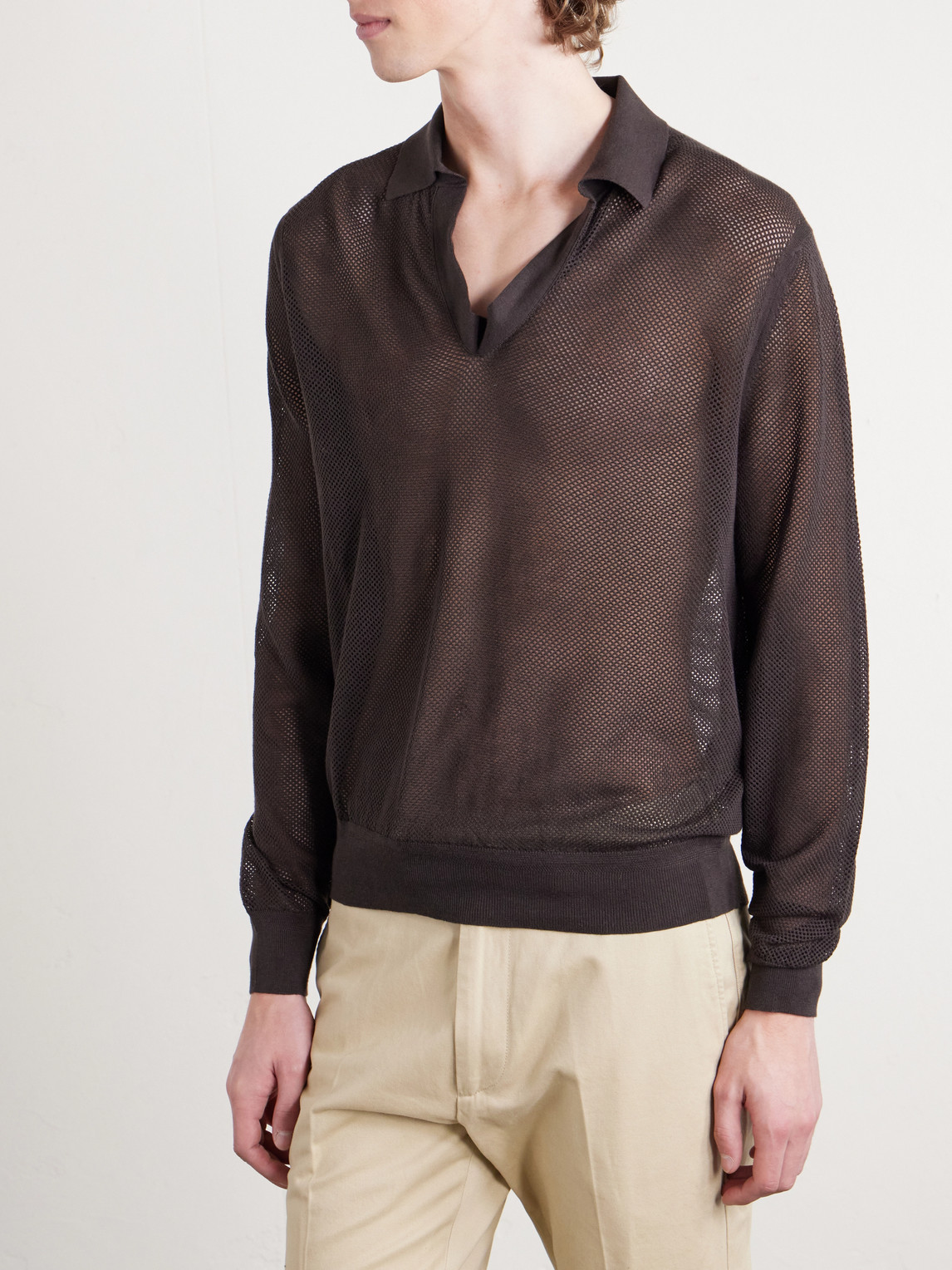 Open-Knit Sea Island Cotton And Silk-Blend Polo Shirt