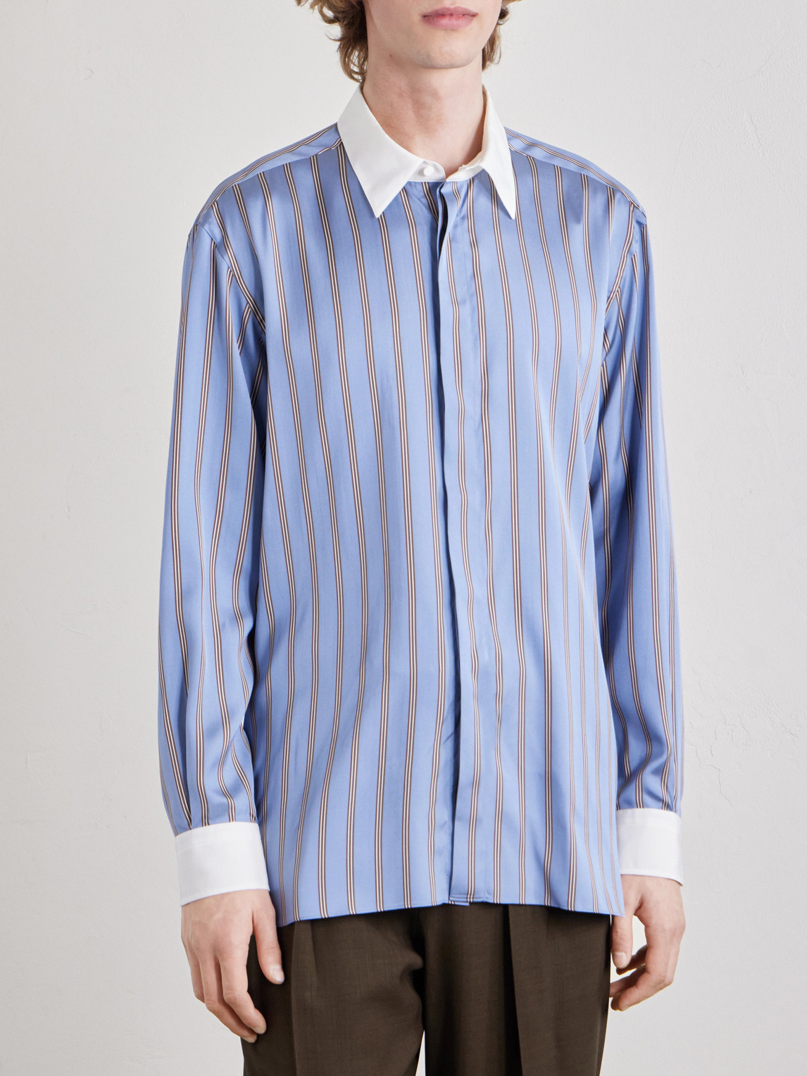  Tom Ford - Striped Silk Shirt - Men - Blue - Eu 39 