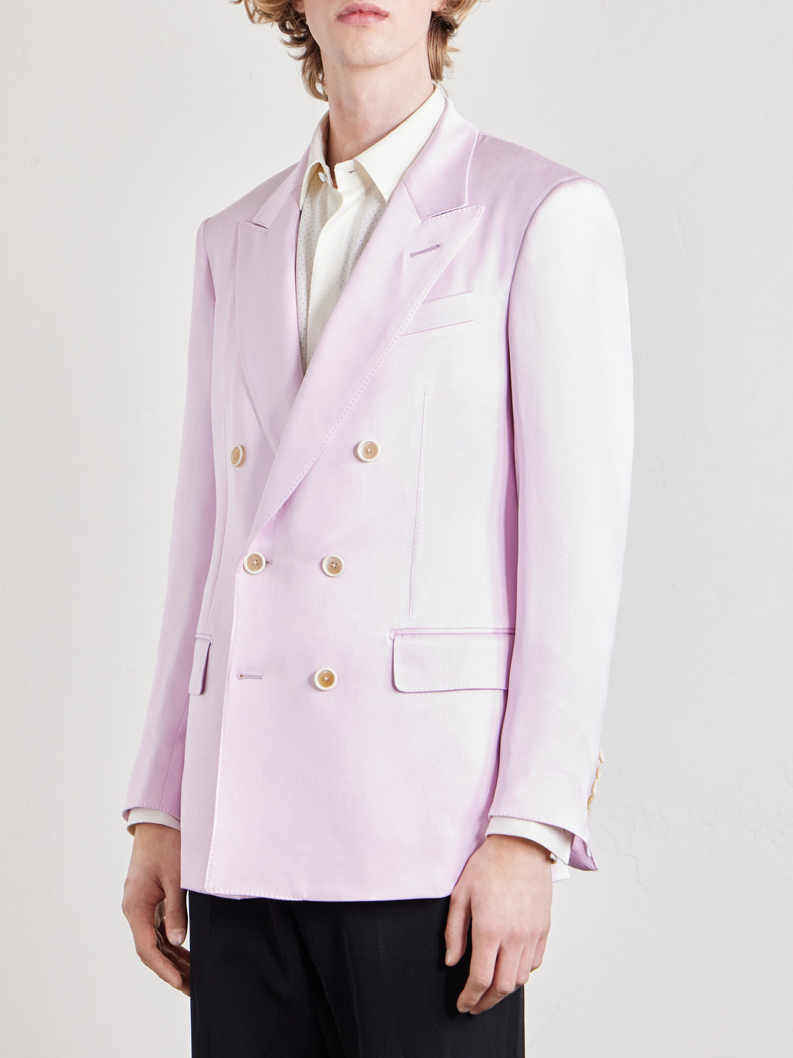 Silk-Gabardine Blazer Double-Breasted