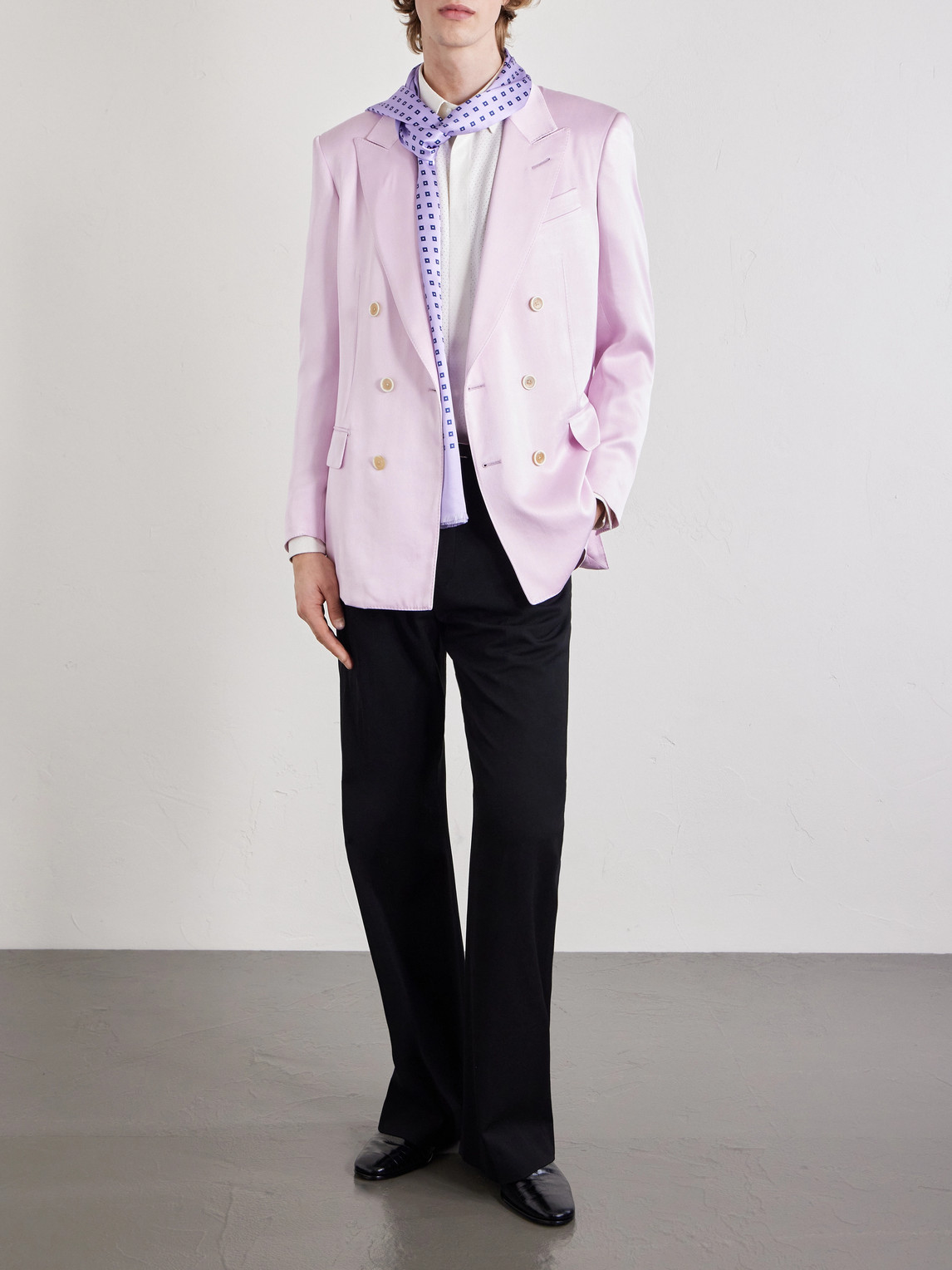 Silk-Gabardine Blazer Double-Breasted