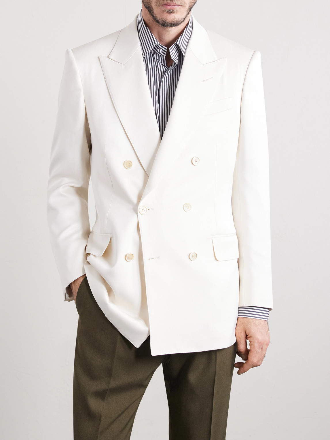 Silk-Gabardine Blazer Double-Breasted
