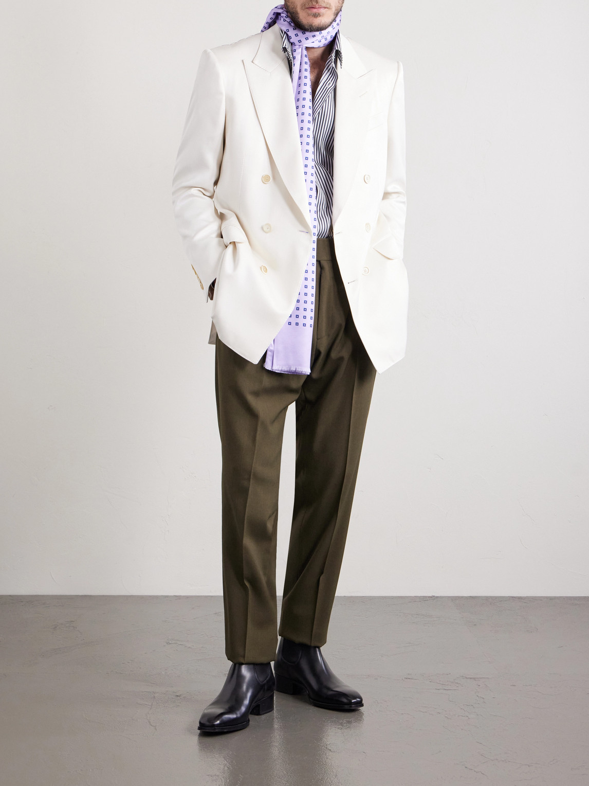 Silk-Gabardine Blazer Double-Breasted