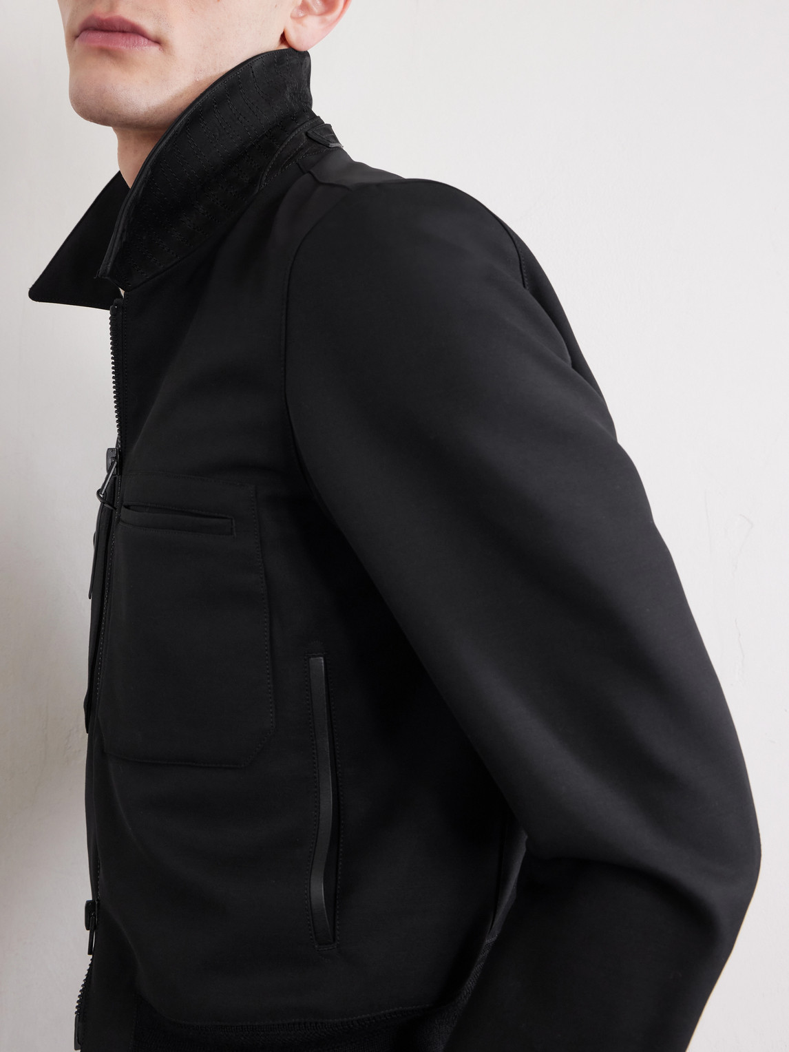 Leather-Trimmed Wool And Silk-Blend Jacket