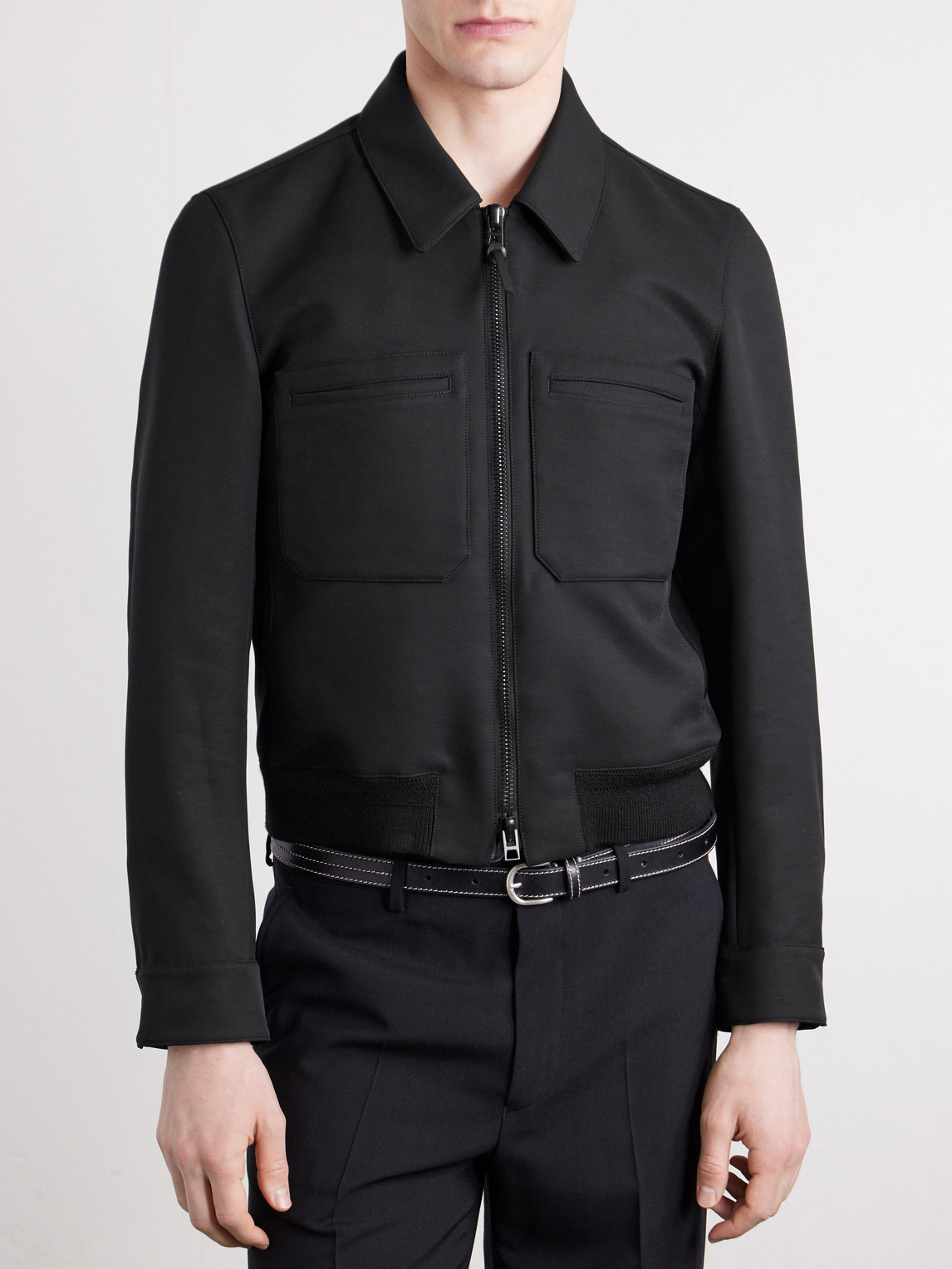 Leather-Trimmed Wool And Silk-Blend Jacket