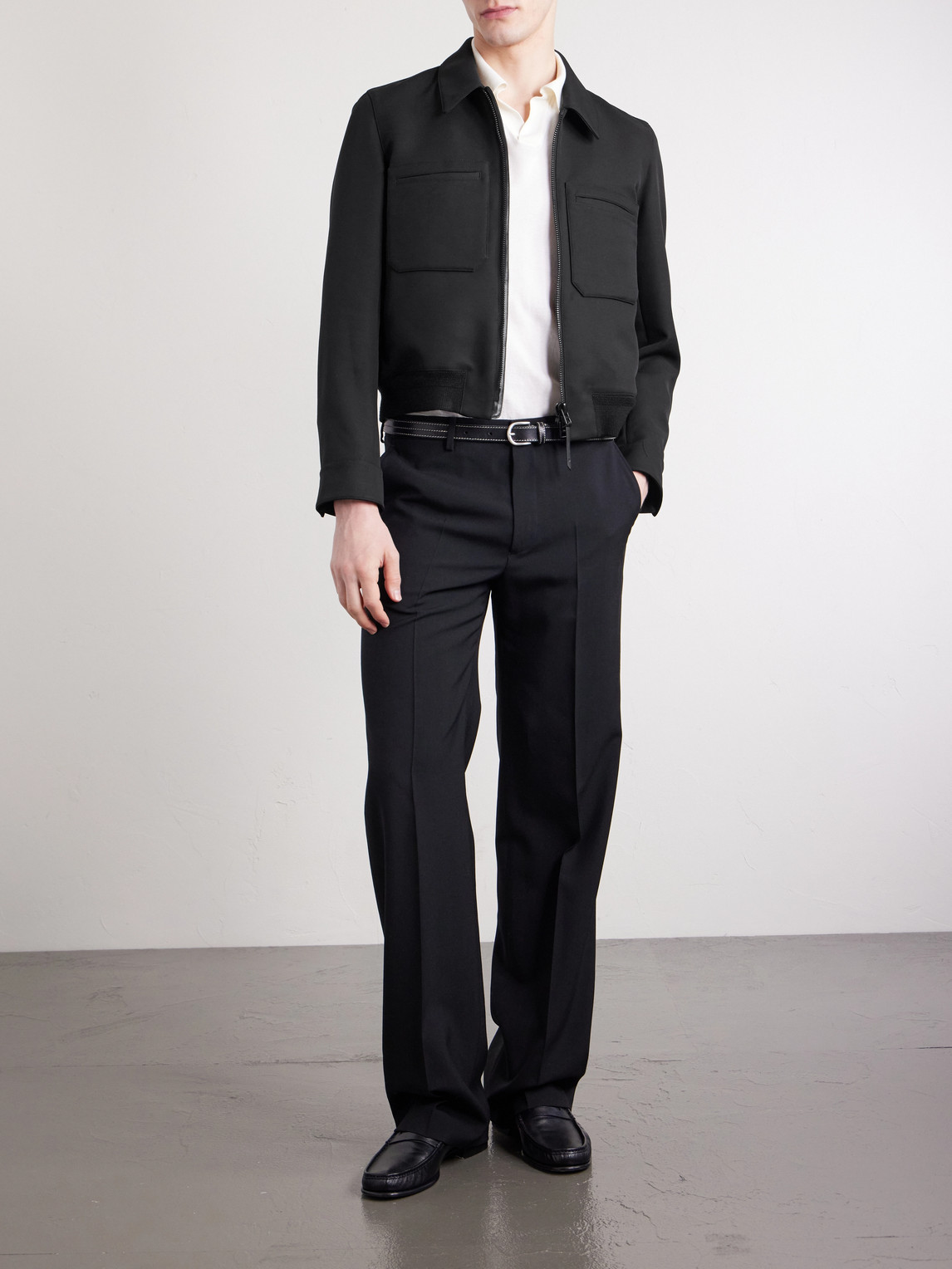 Leather-Trimmed Wool And Silk-Blend Jacket