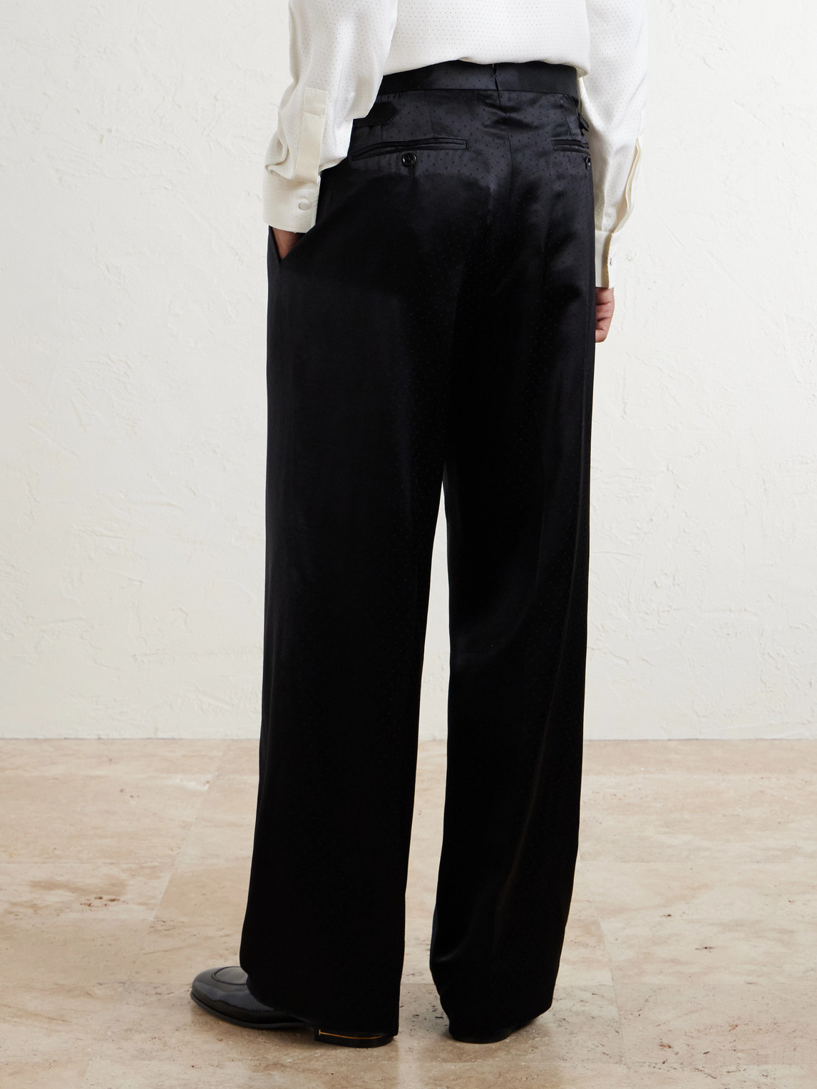Straight-Leg Pleated Satin Trousers