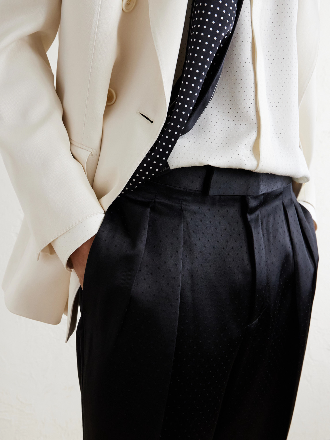 Straight-Leg Pleated Satin Trousers