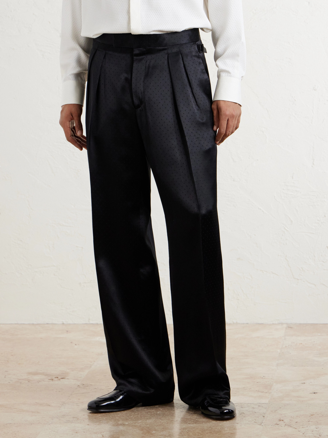 Straight-Leg Pleated Satin Trousers