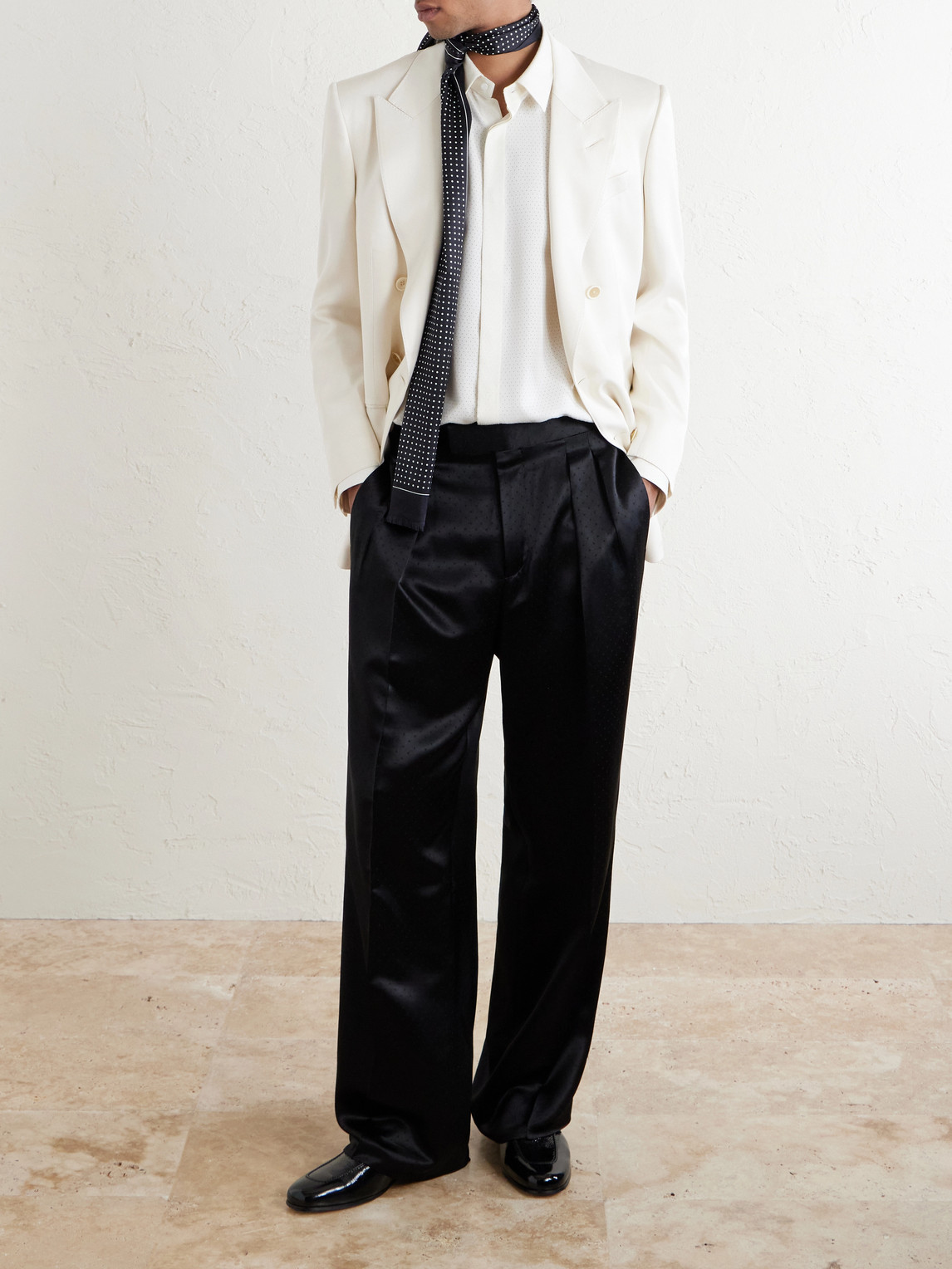 Straight-Leg Pleated Satin Trousers