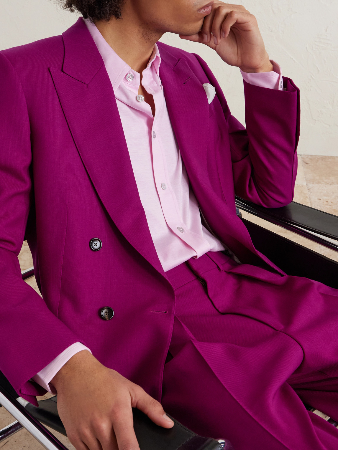 Wide-Leg Wool-Twill Pleated Suit Trousers
