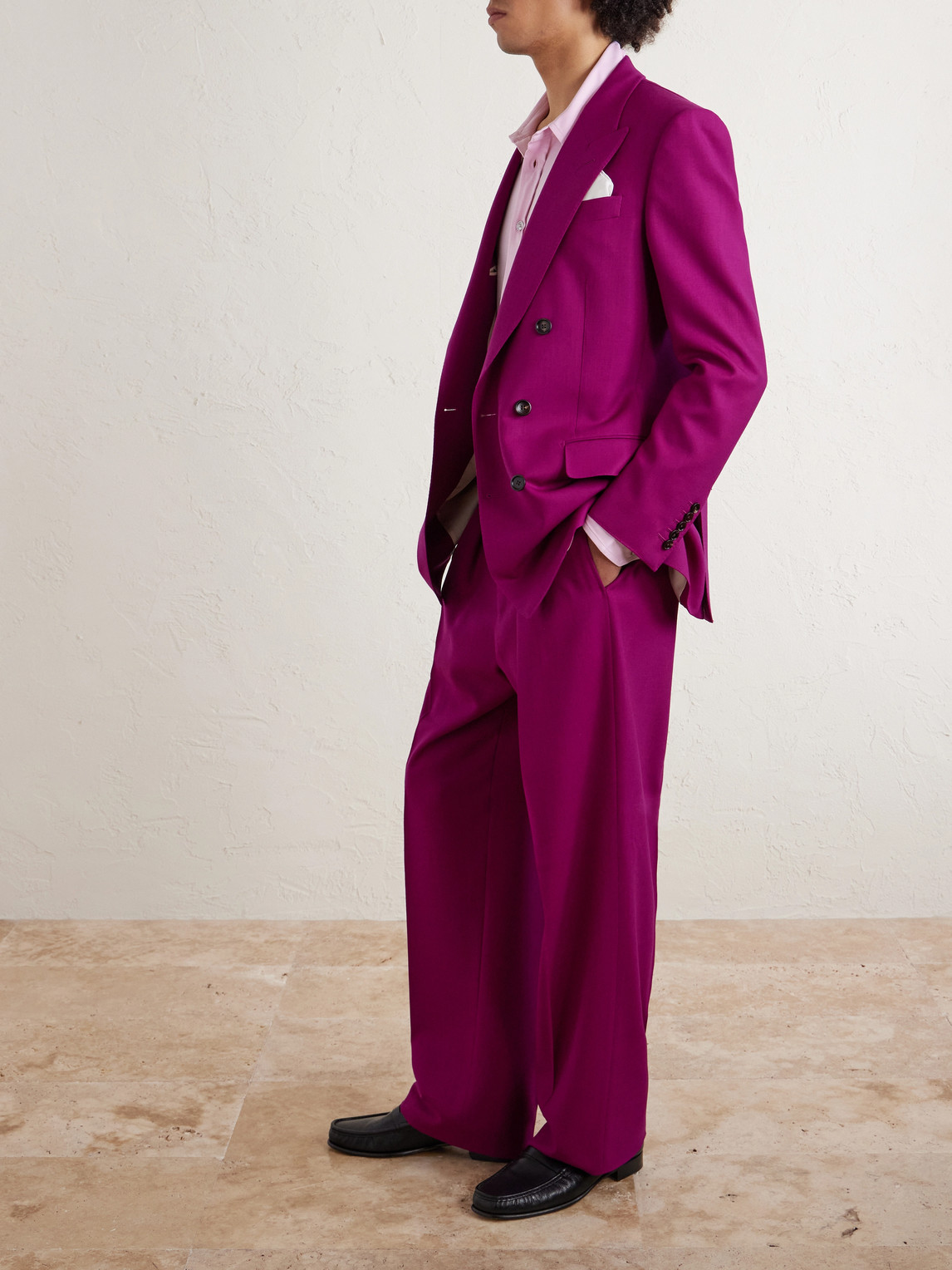 Wide-Leg Wool-Twill Pleated Suit Trousers