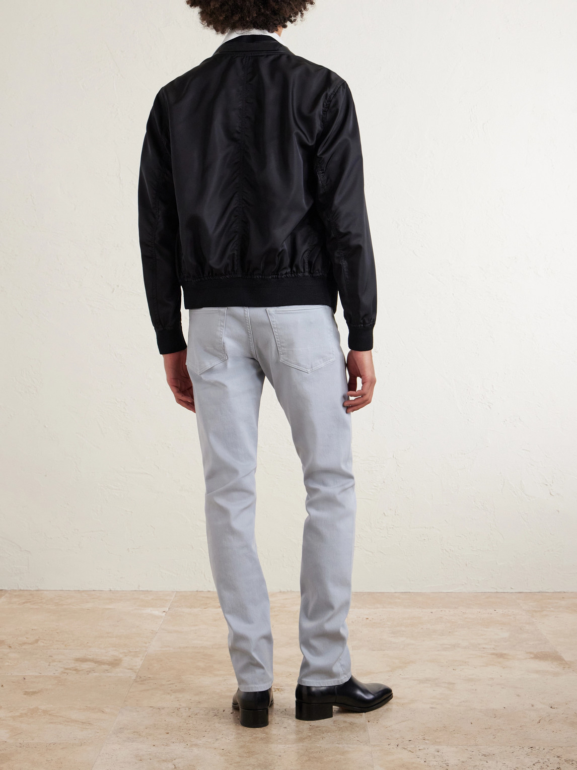 Straight-Leg Cotton-Blend Trousers Slim-Fit