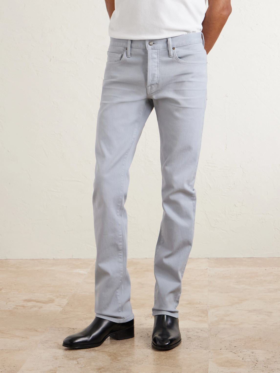 Straight-Leg Cotton-Blend Trousers Slim-Fit