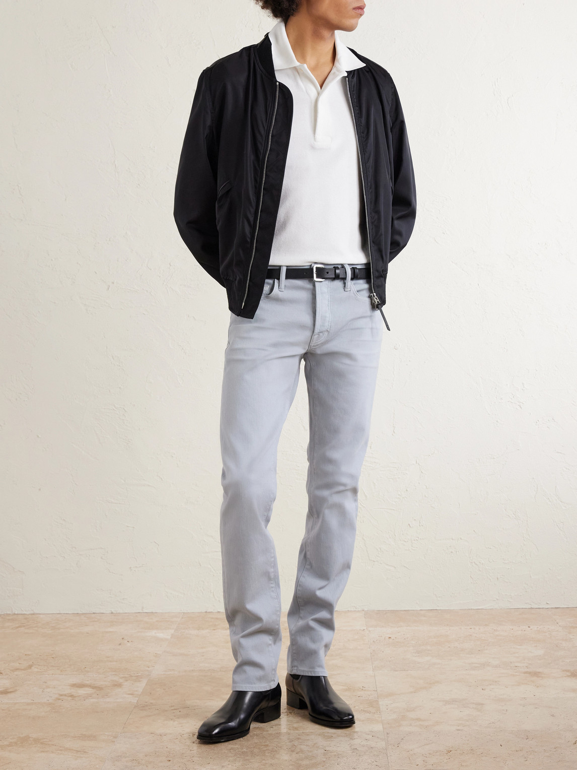 Straight-Leg Cotton-Blend Trousers Slim-Fit
