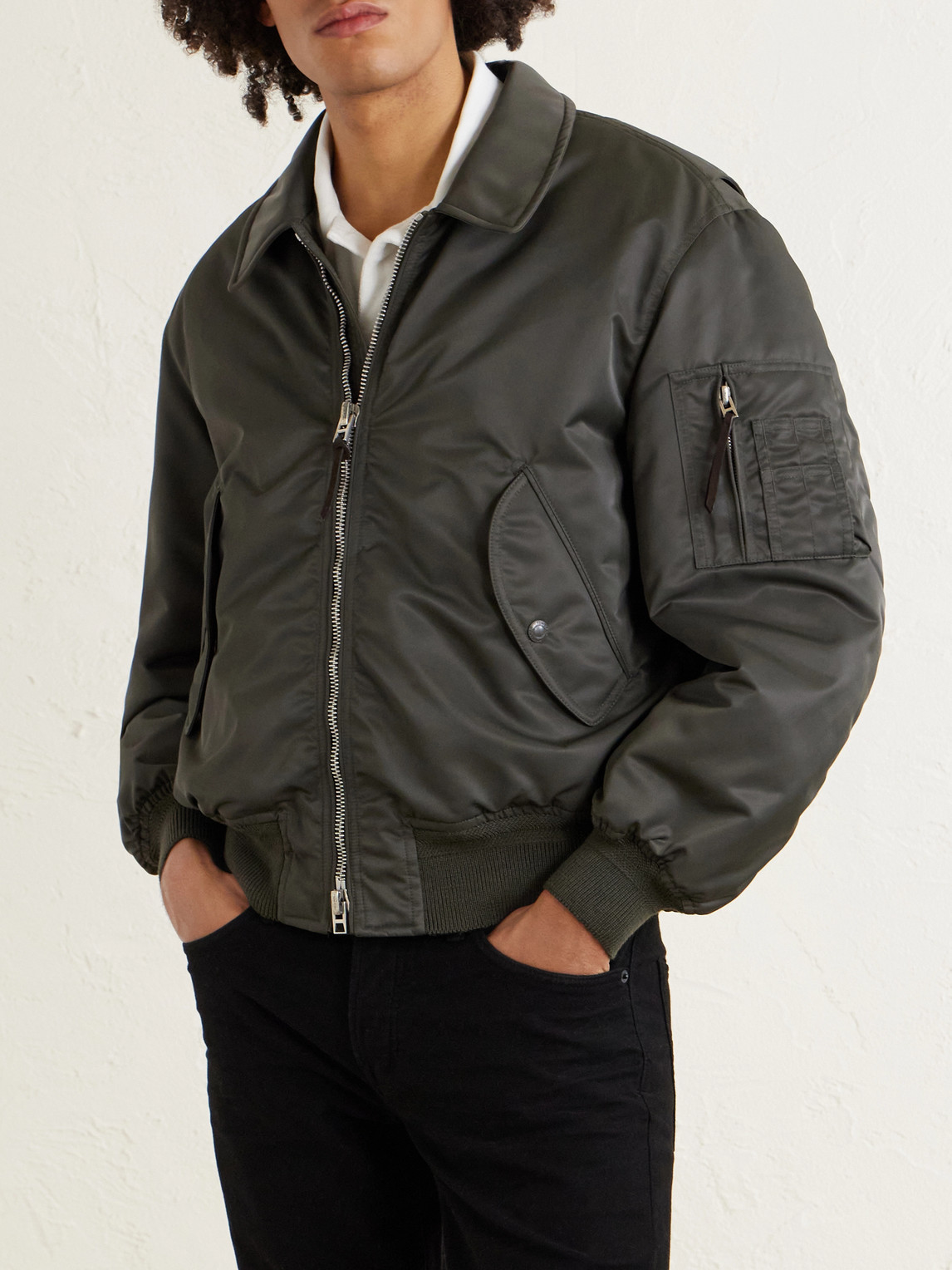  Tom Ford - Padded Satin Bomber Jacket - Men - Green - It 46 