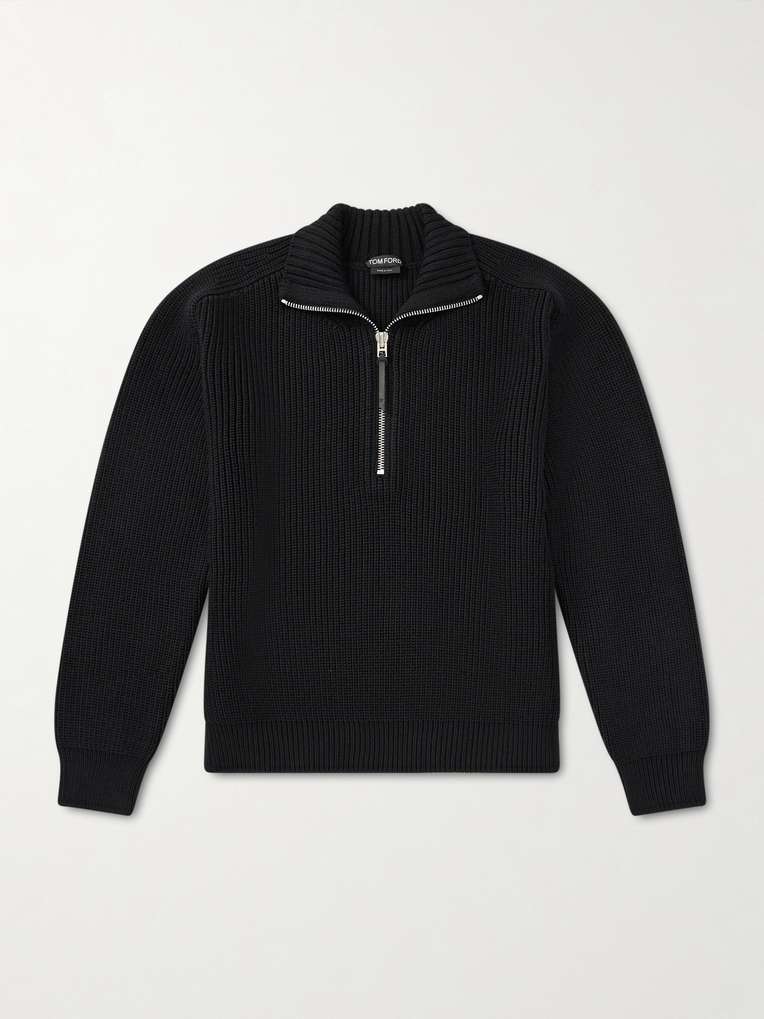 Tom Ford — Ribbed Merino Wool Half-Zip Sweater