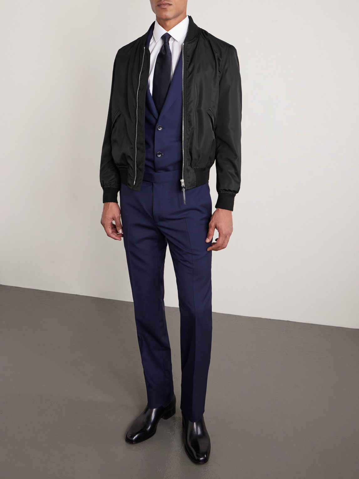 Tom Ford Silk Bomber Jacket In Black