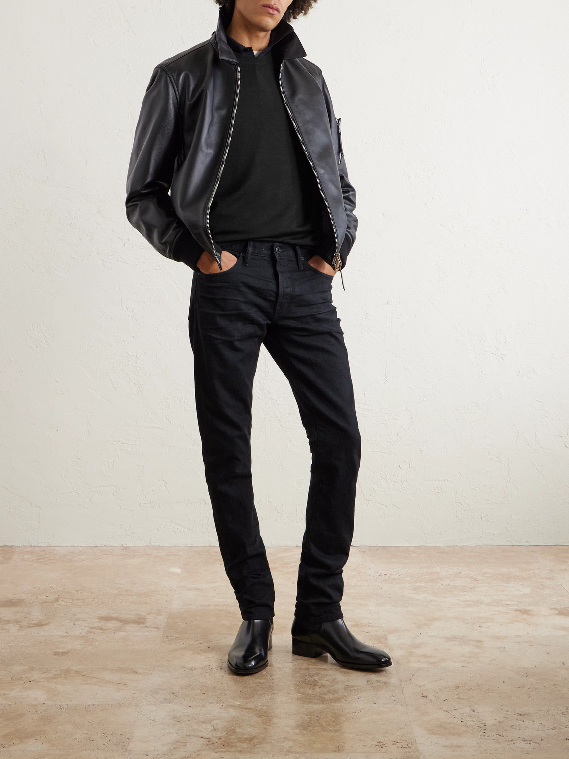 Tom Ford Fine Gauge Wool Knit Crewneck Sweater In Black