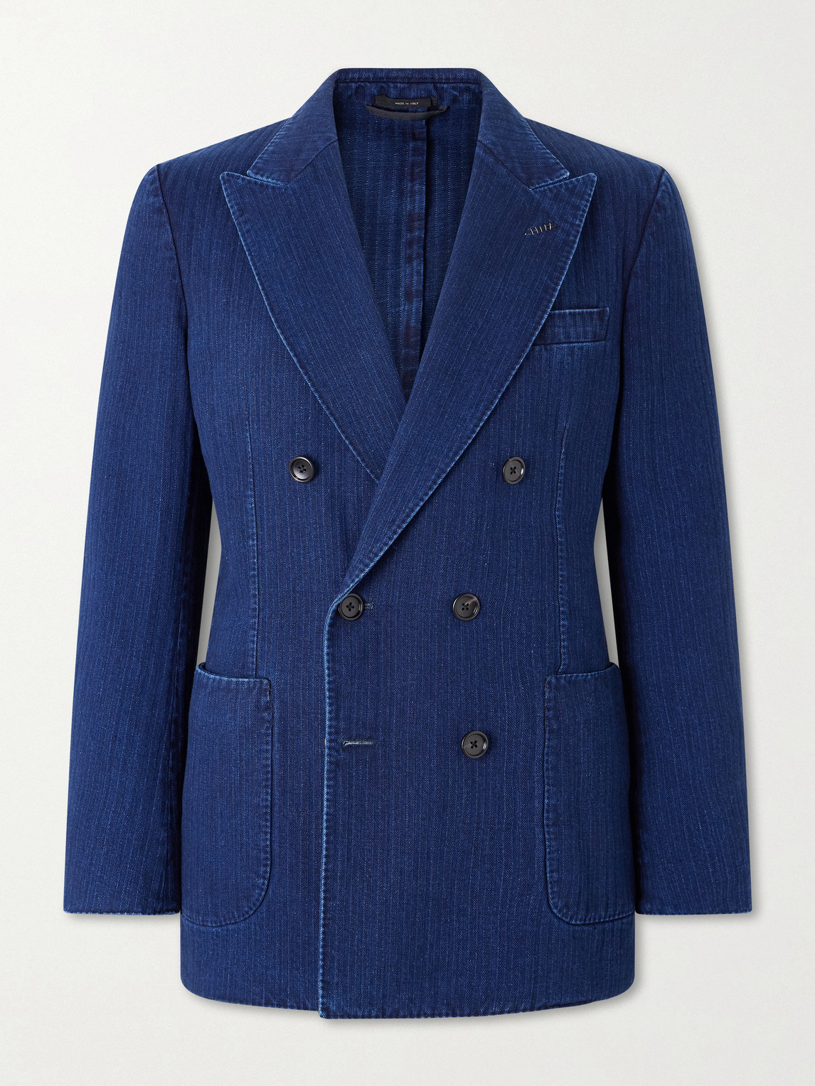Tom Ford Double-Breasted Herringbone Denim Blazer - Men