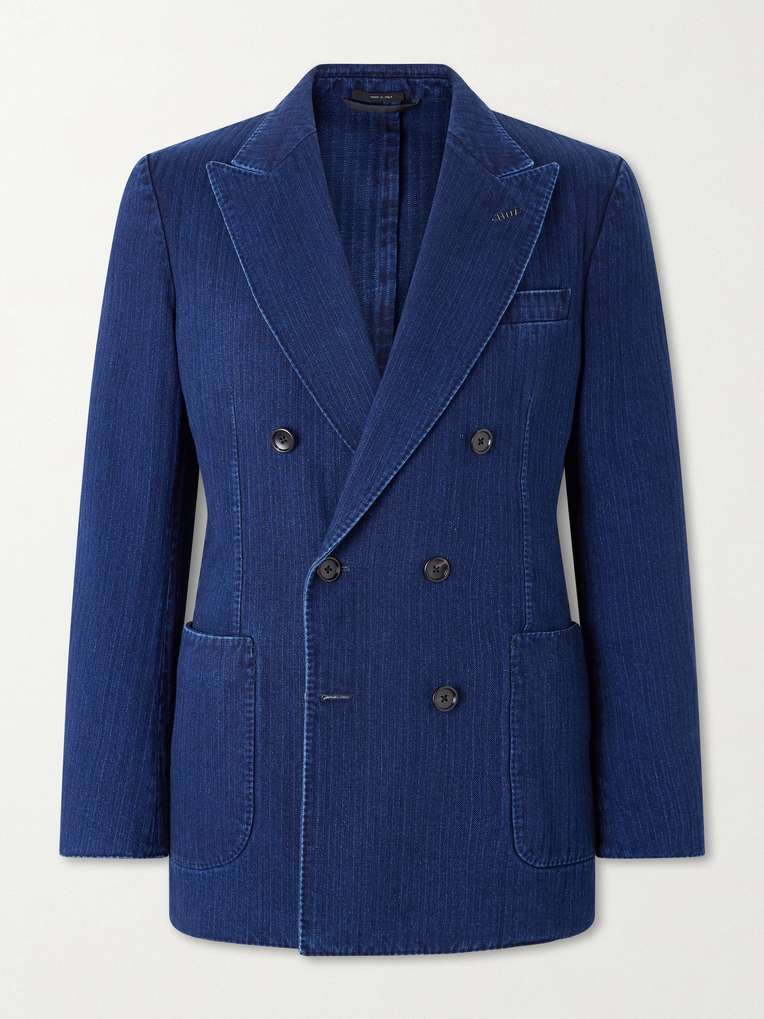 Tom Ford — Double-Breasted Herringbone Denim Blazer