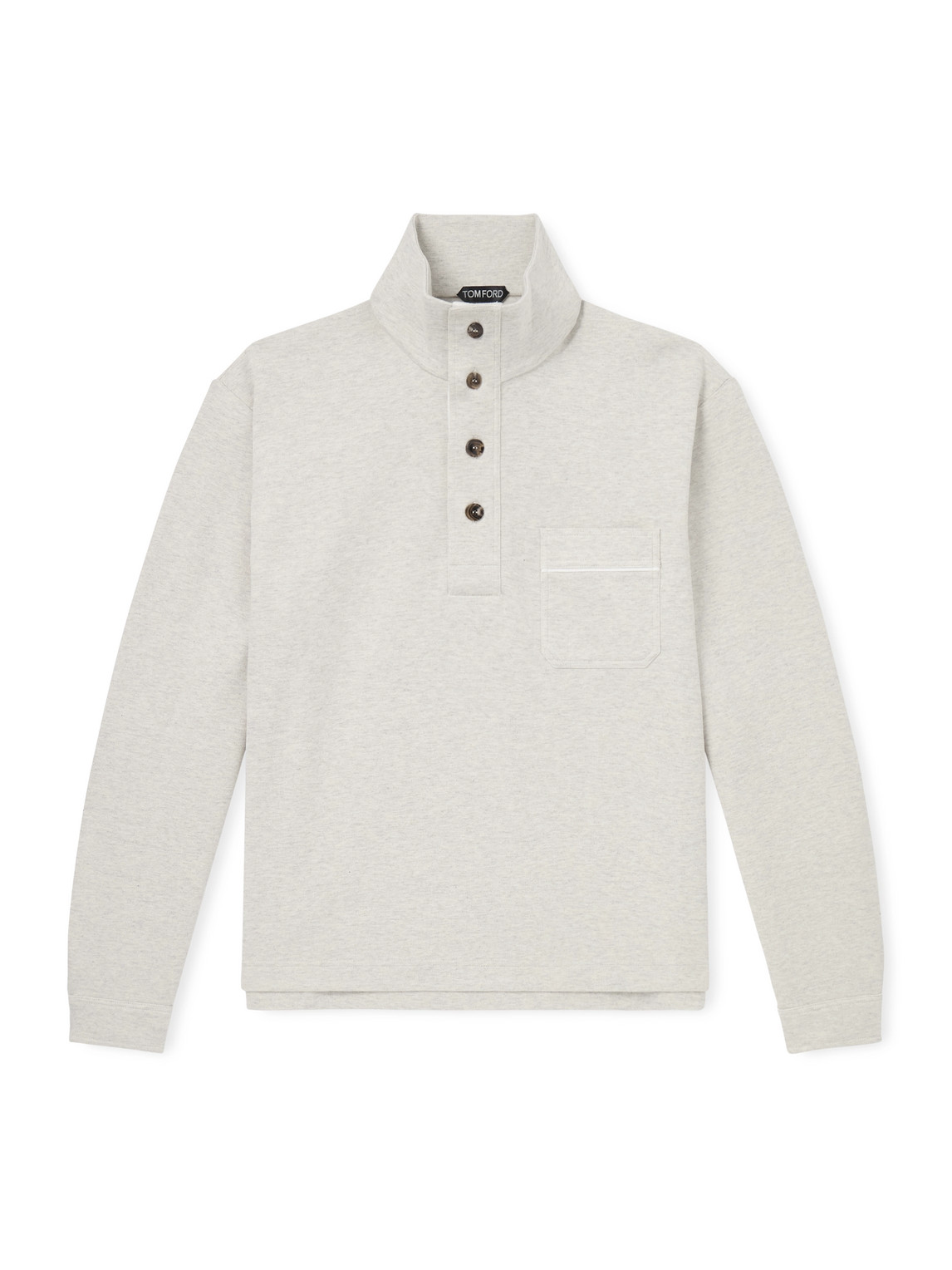 Tom Ford Cotton Sweatshirt With A Partial Front Button Closure In Neutral