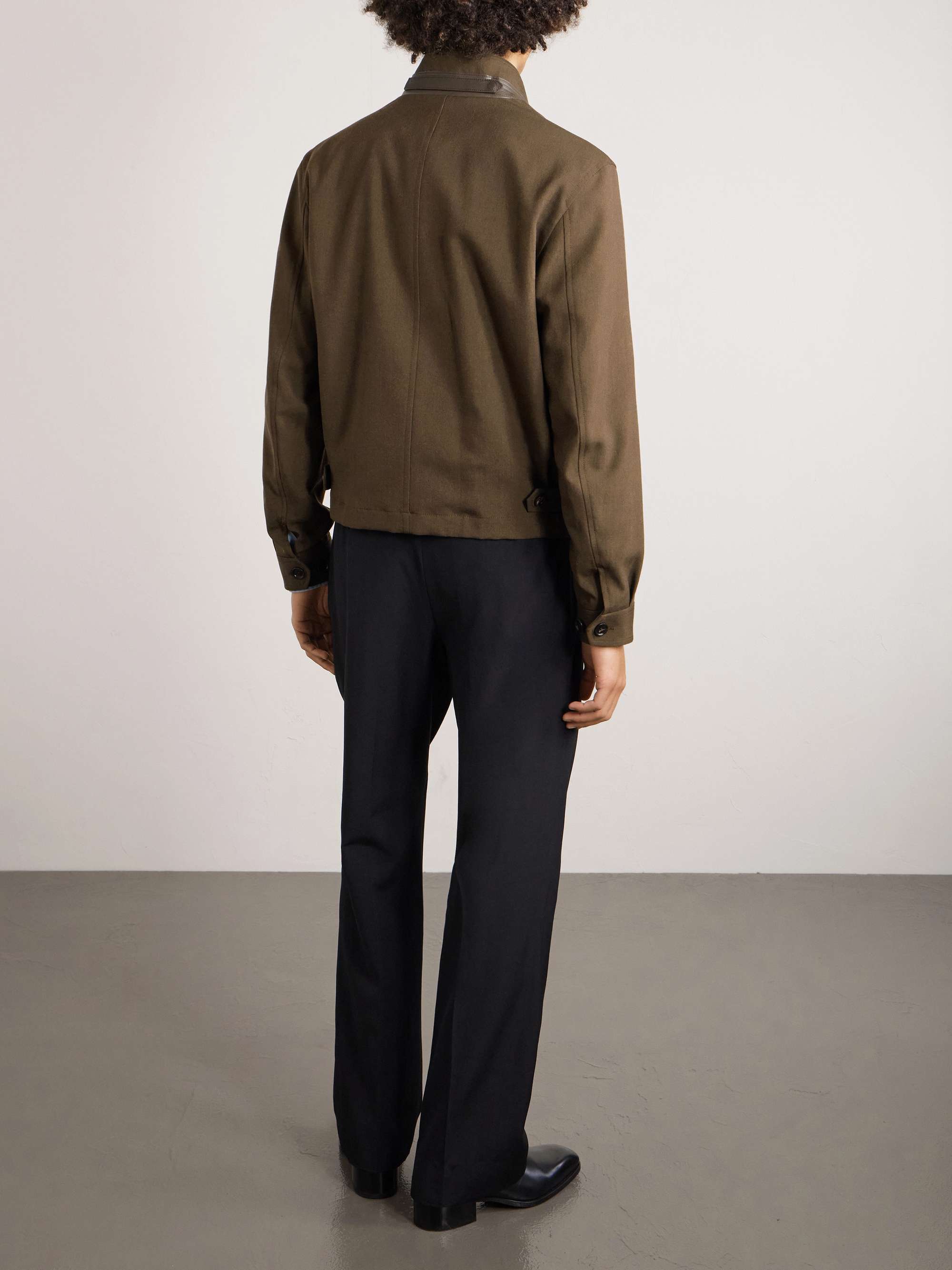 TOM FORD Leather-Trimmed Virgin Wool, Cashmere and Silk-Blend