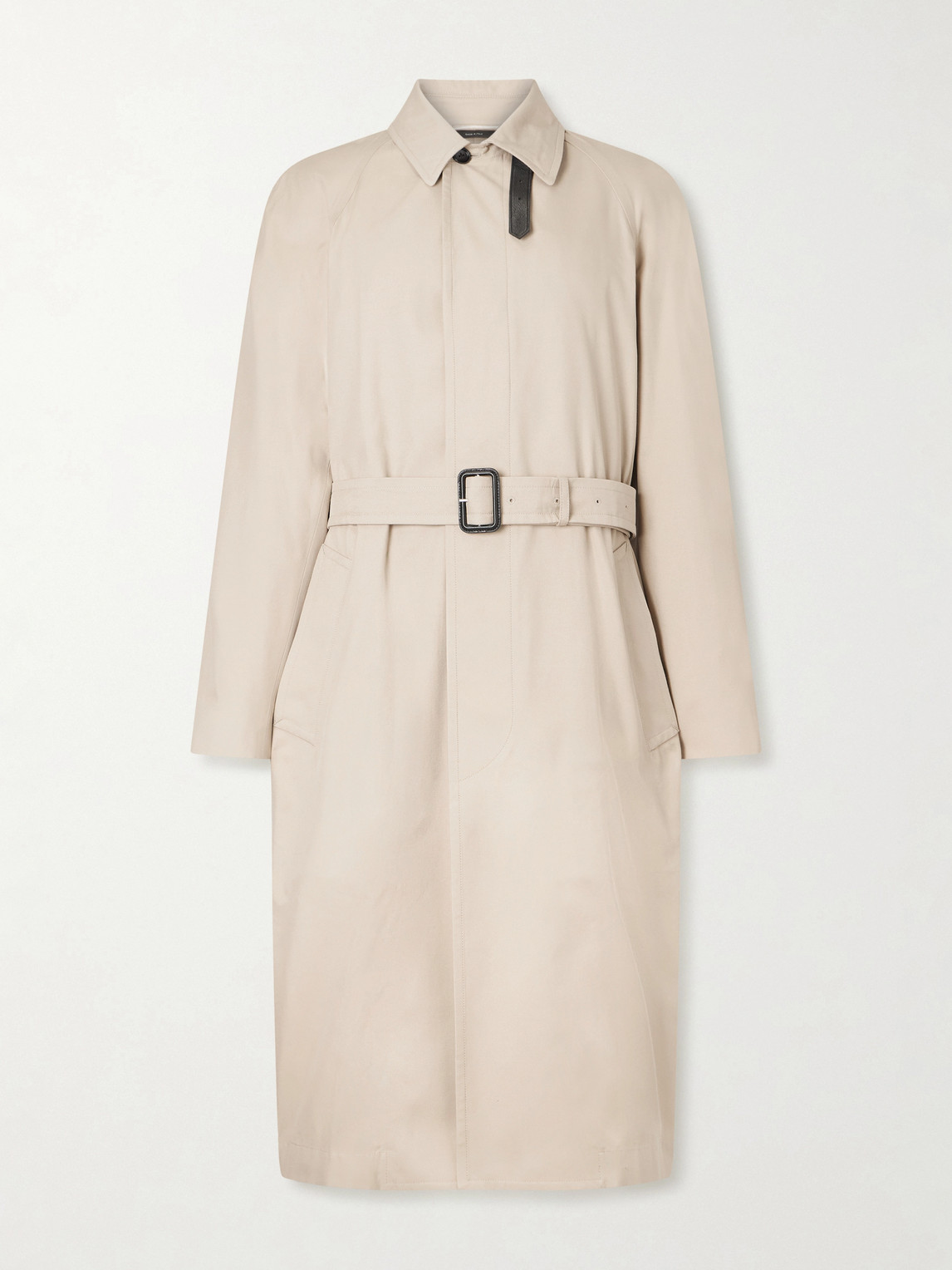Tom Ford TOM FORD - Belted Leather-Trimmed Cotton and Silk-Blend Gabardine Trench Coat - Men - Neutrals - IT 48 aus 65% Cotton 35% Silk in Neutrals
