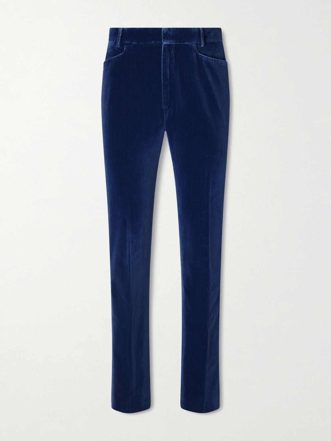 TOM FORD - Tapered Cotton-Velvet Tuxedo Trousers - Men - Blue - IT 46