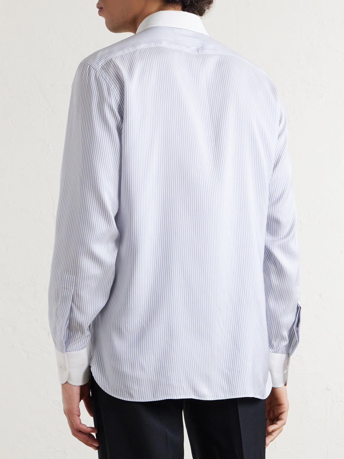 Classic-Collar Striped Silk Shirt